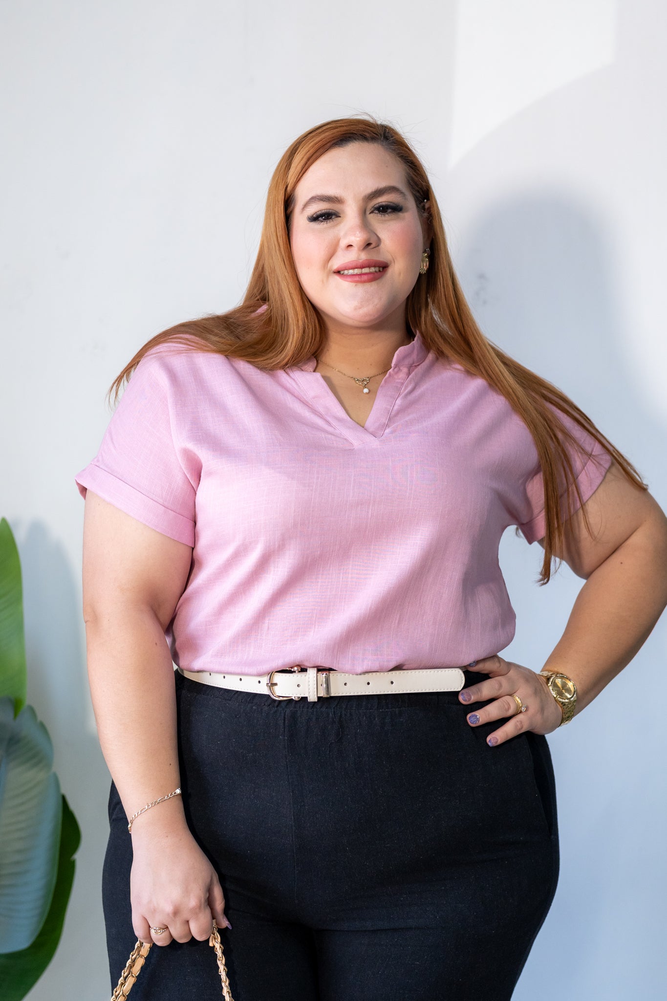Blusa lino lisa cuello V