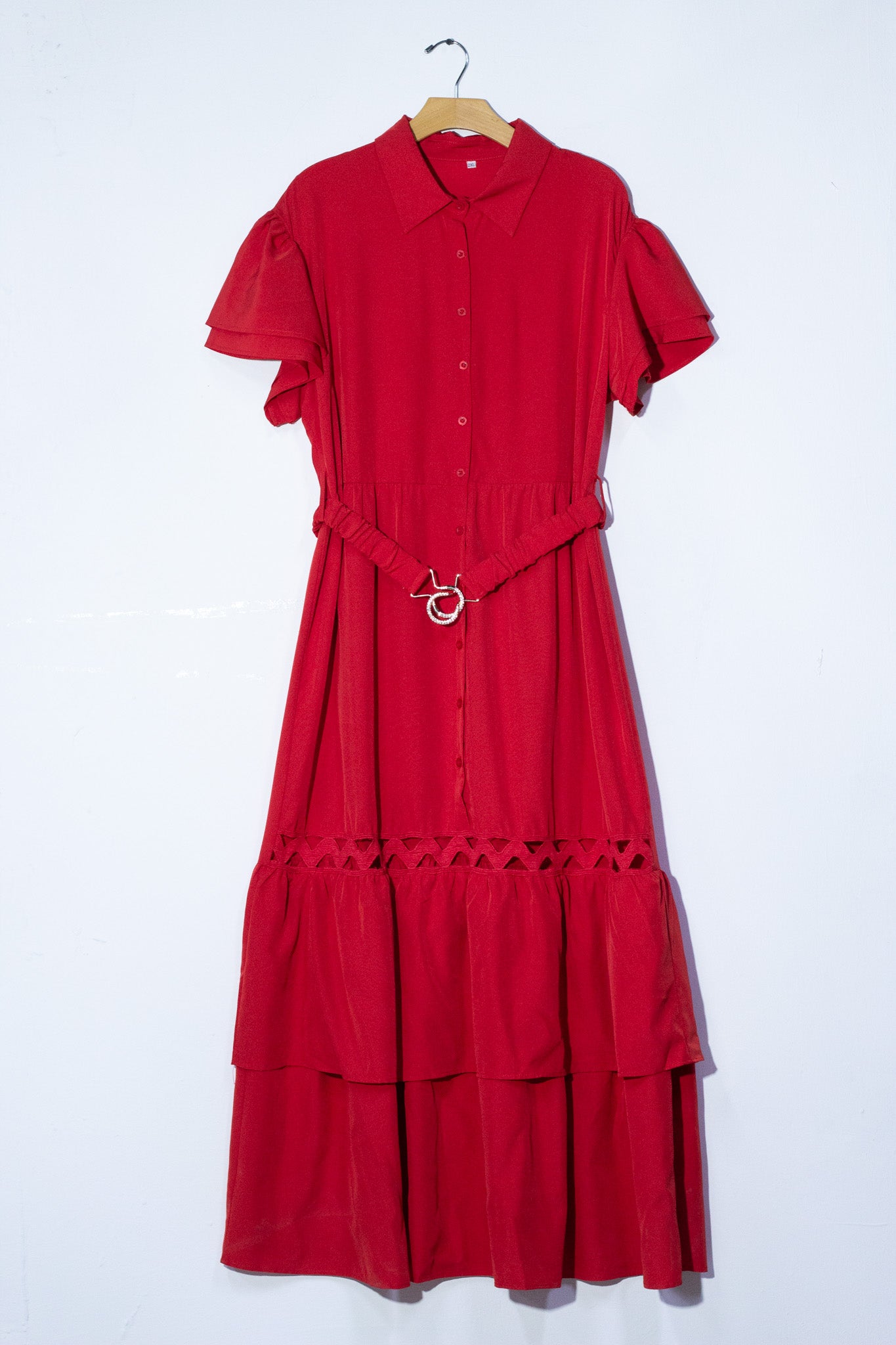 Maxi vestido c/cinto surcido rojo