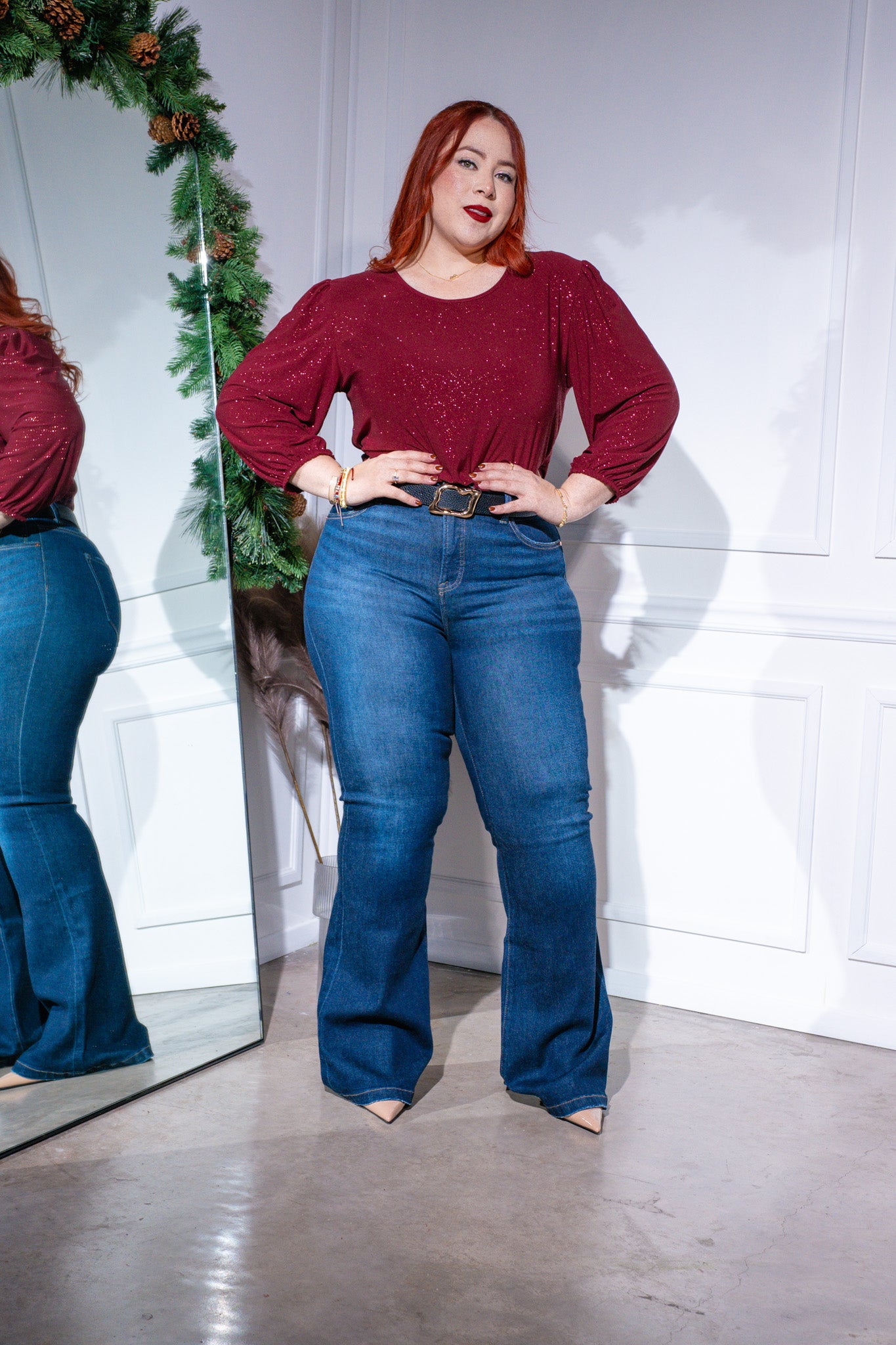 Blusa manga larga glitter tinta