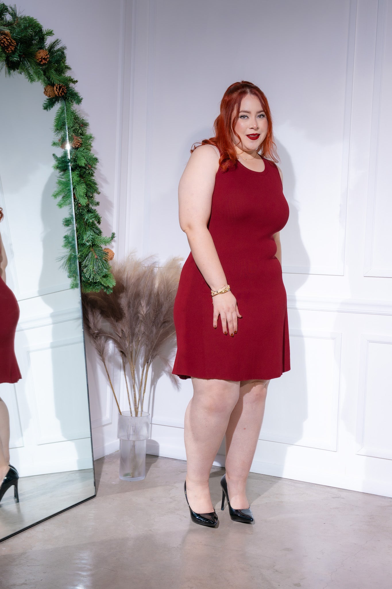 Vestido acanalado corte A rojo