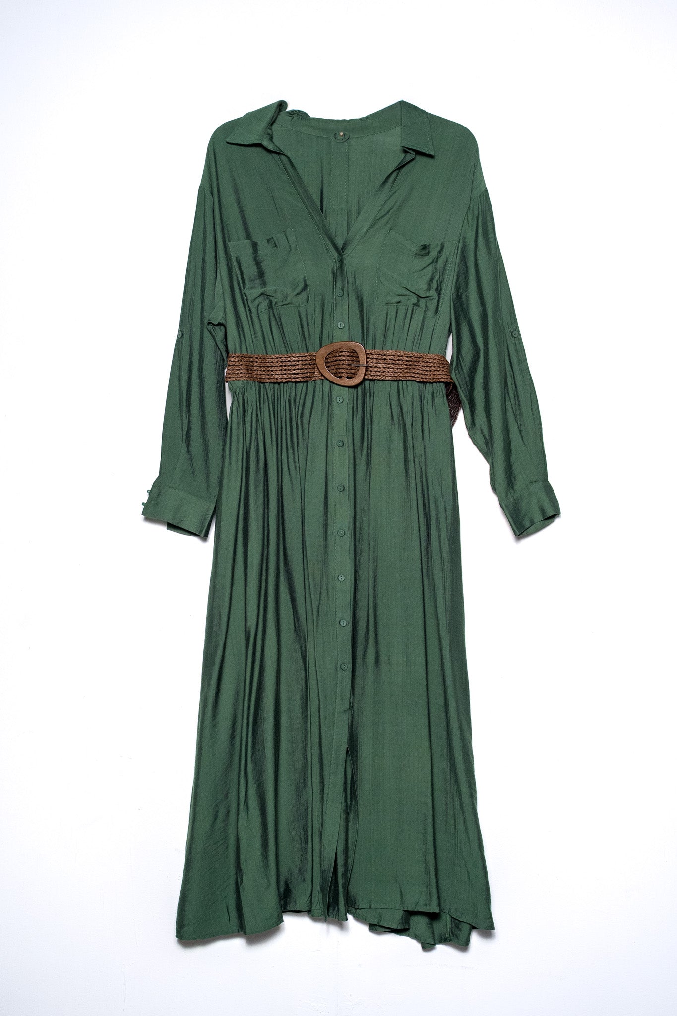 Maxi vestido camisero con cinto