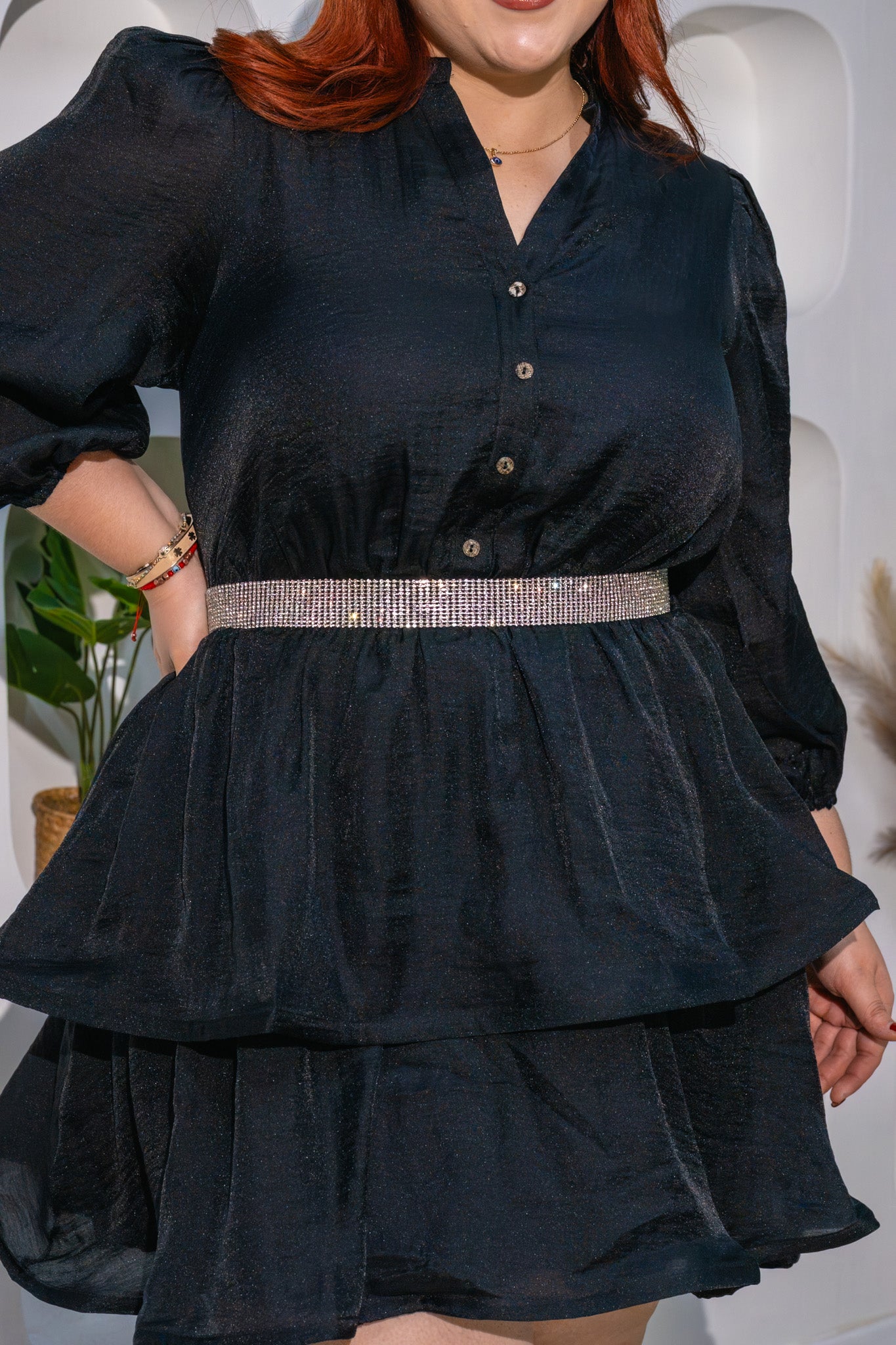 Vestido corto gasa con cinto