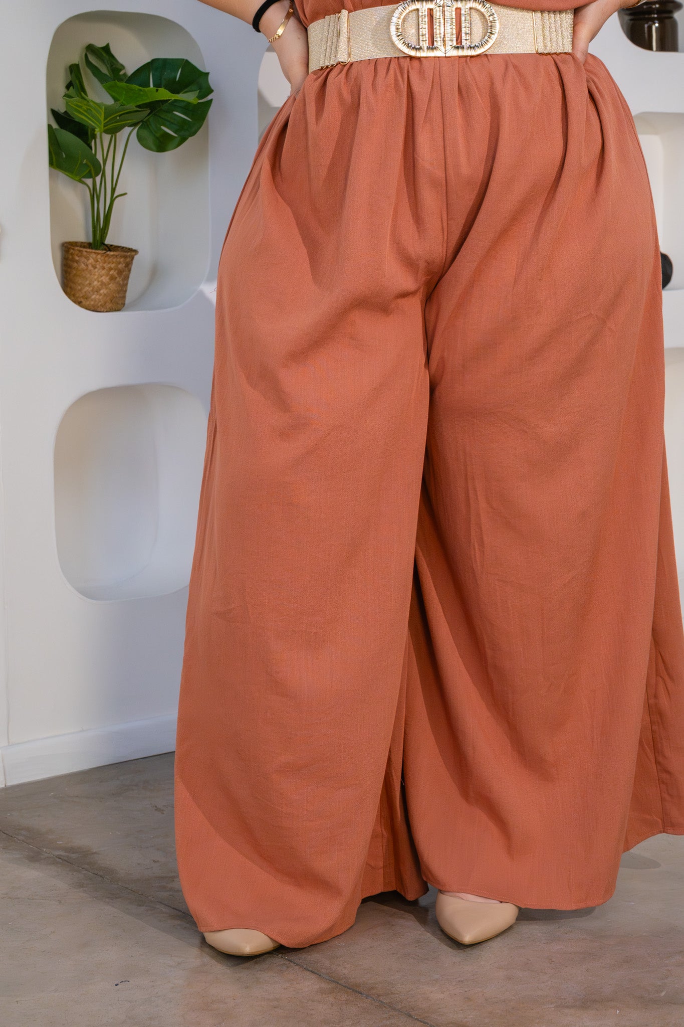 Palazo liso con cinto salmon