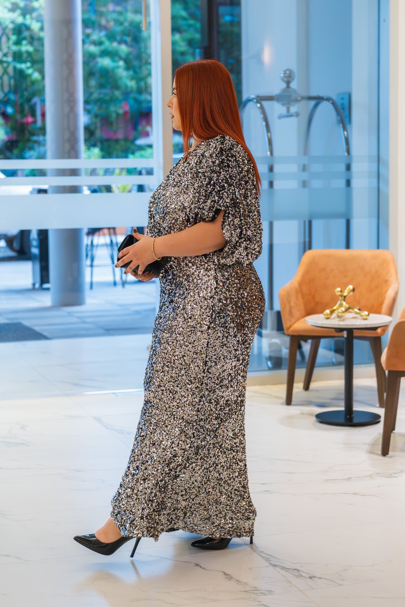 Vestido largo lentejuela plata