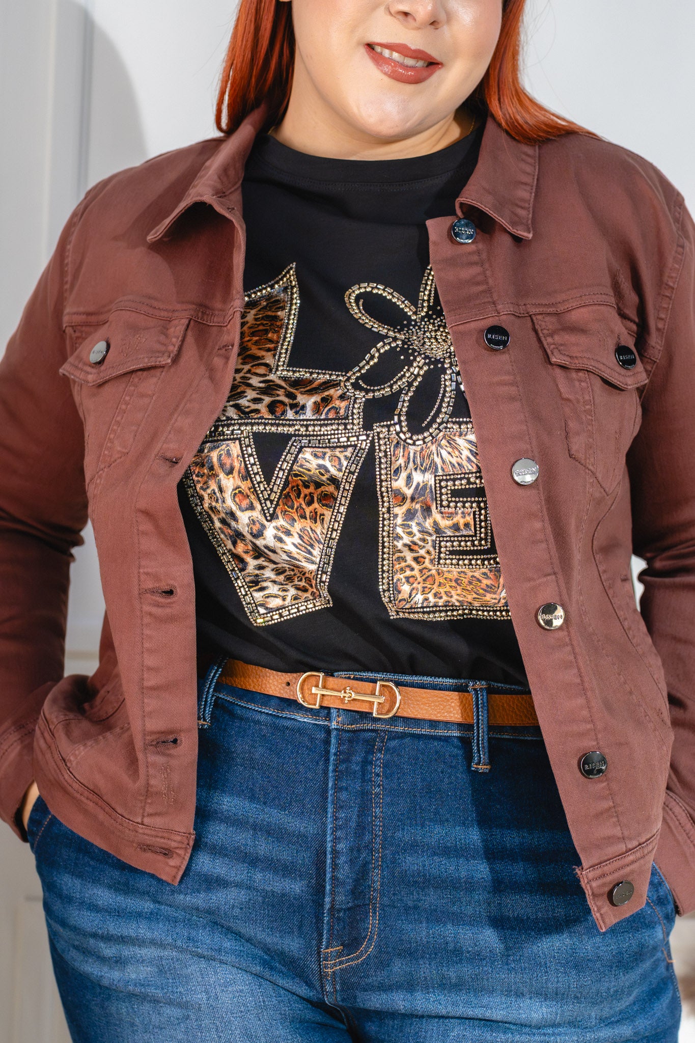 Chamarra denim lisa cafe