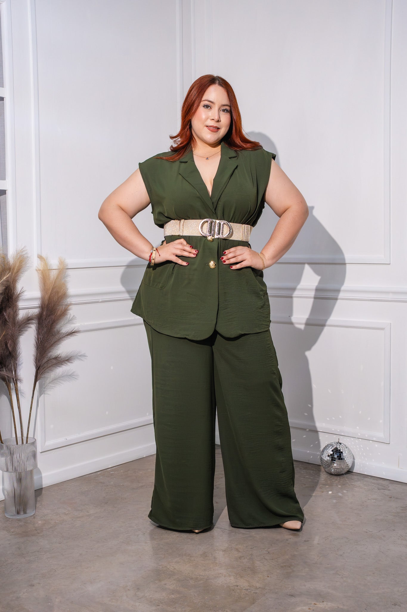 Set pantalon con chaleco olivo