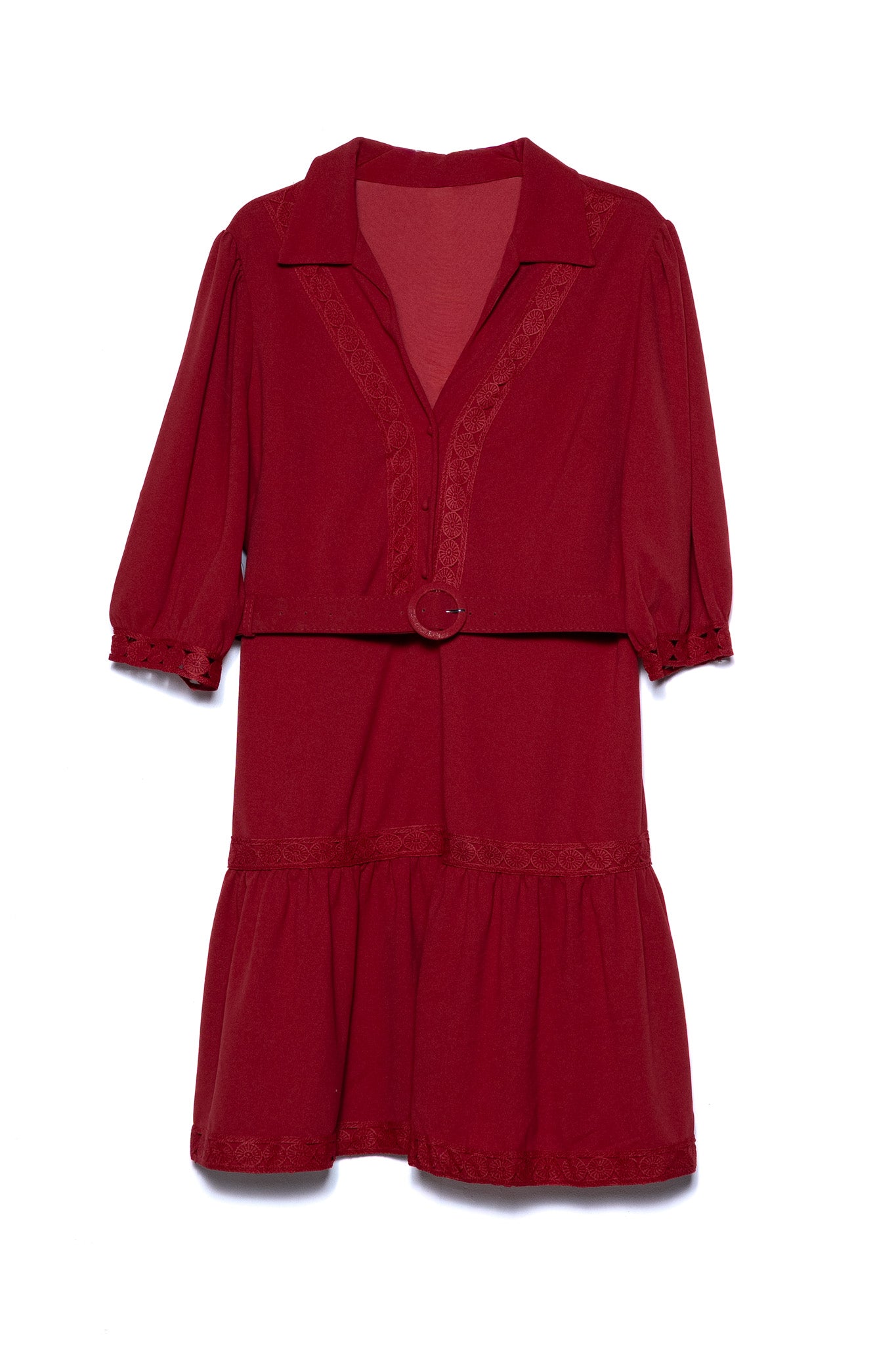 vestido circular encaje tinto