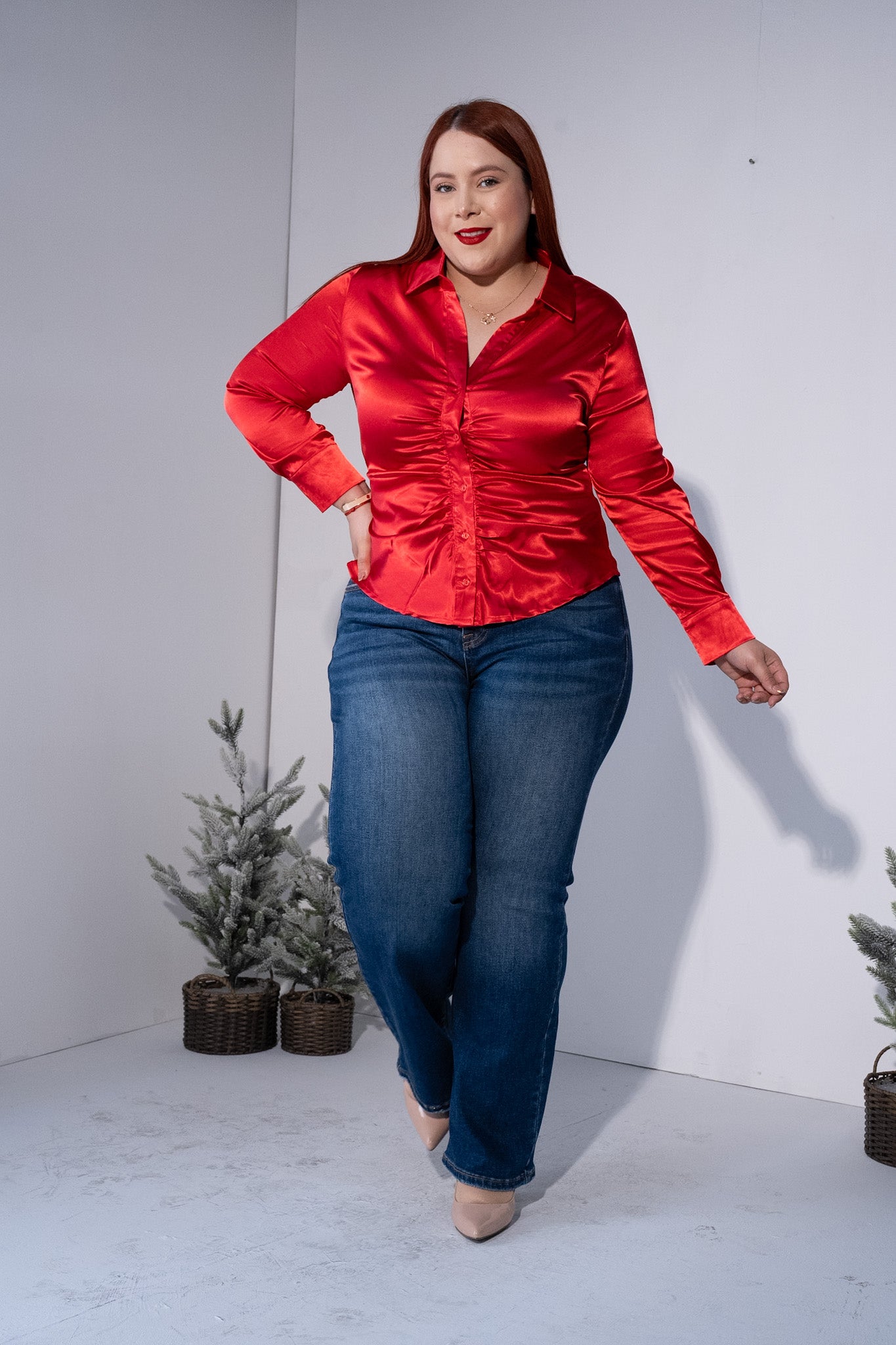 Camisa satin surcida roja