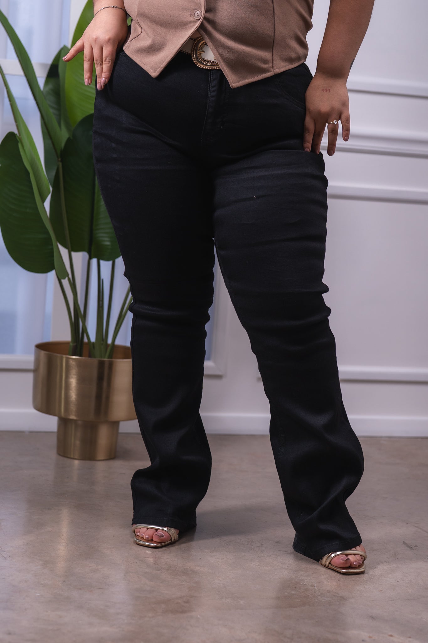 Jeans wide leg liso negro