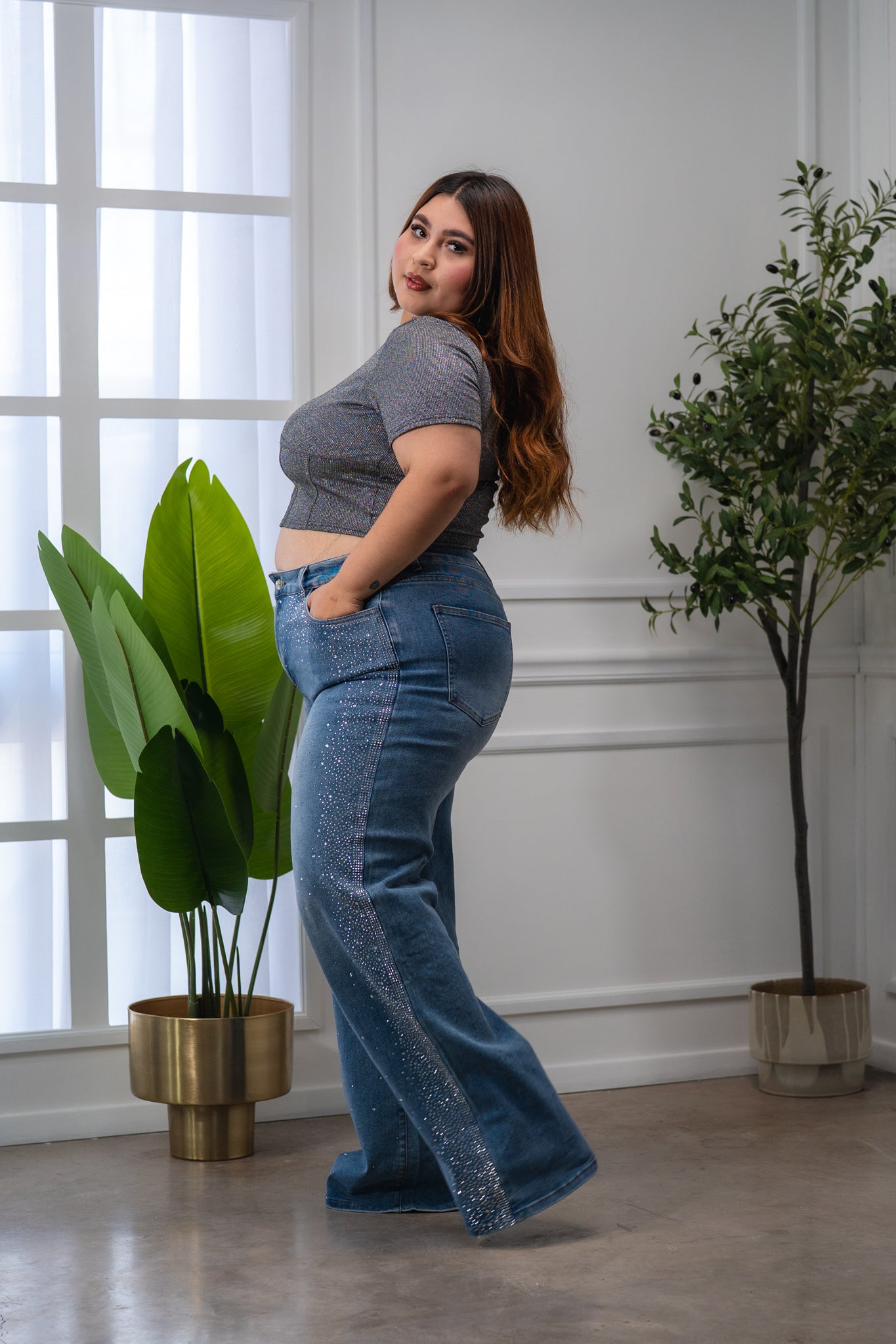 Jeans recto bling bling claro