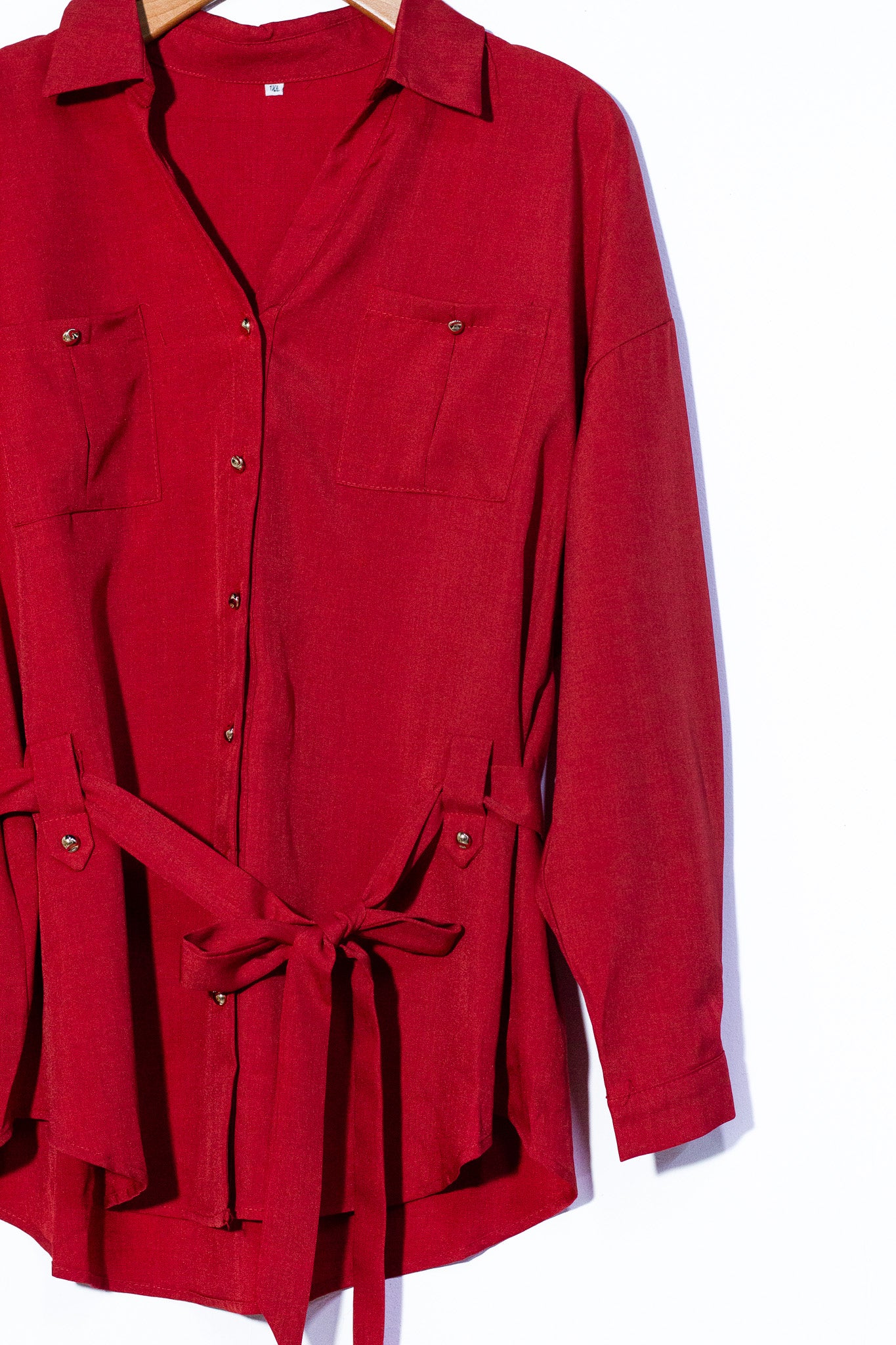 Set pantalon camisa con lazo liso rojo