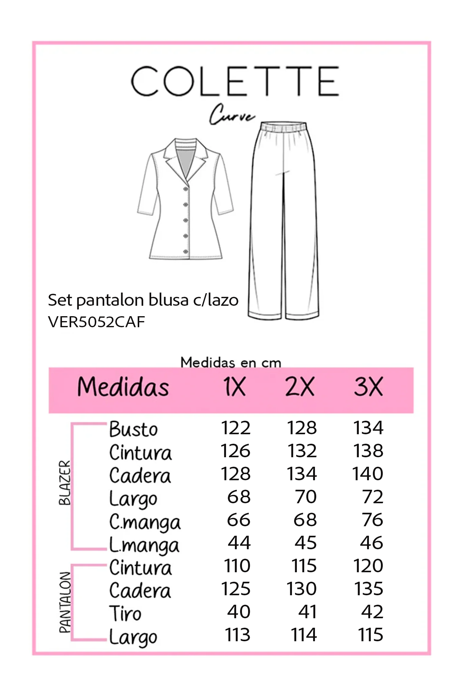 Set pantalon blusa c/lazo cafe