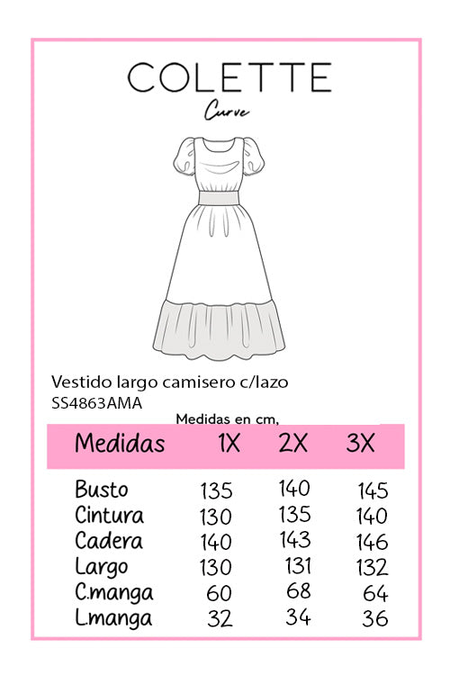 Vestido largo camisero con lazo amarillo