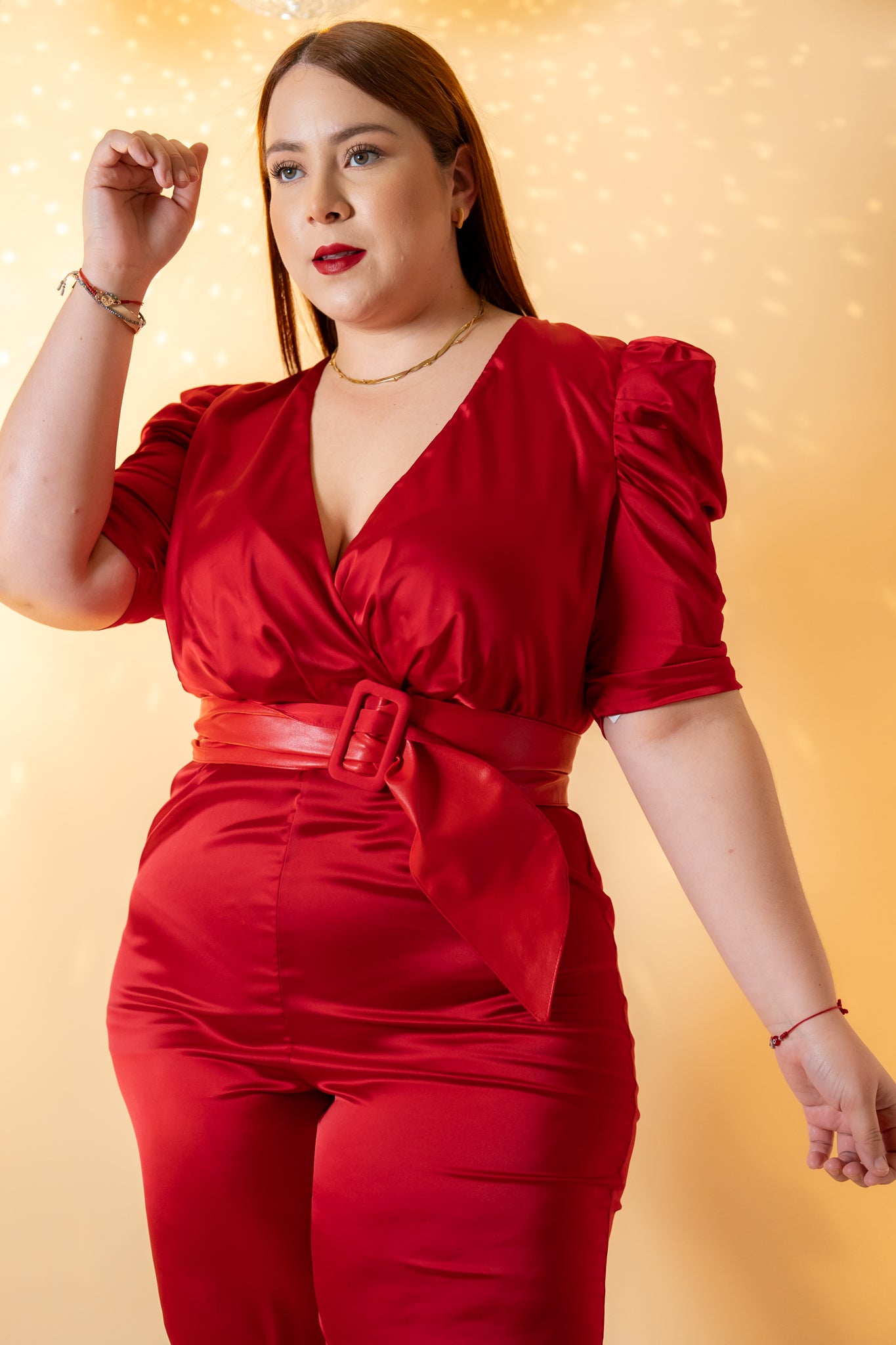 Palazo satin c/cinto rojo