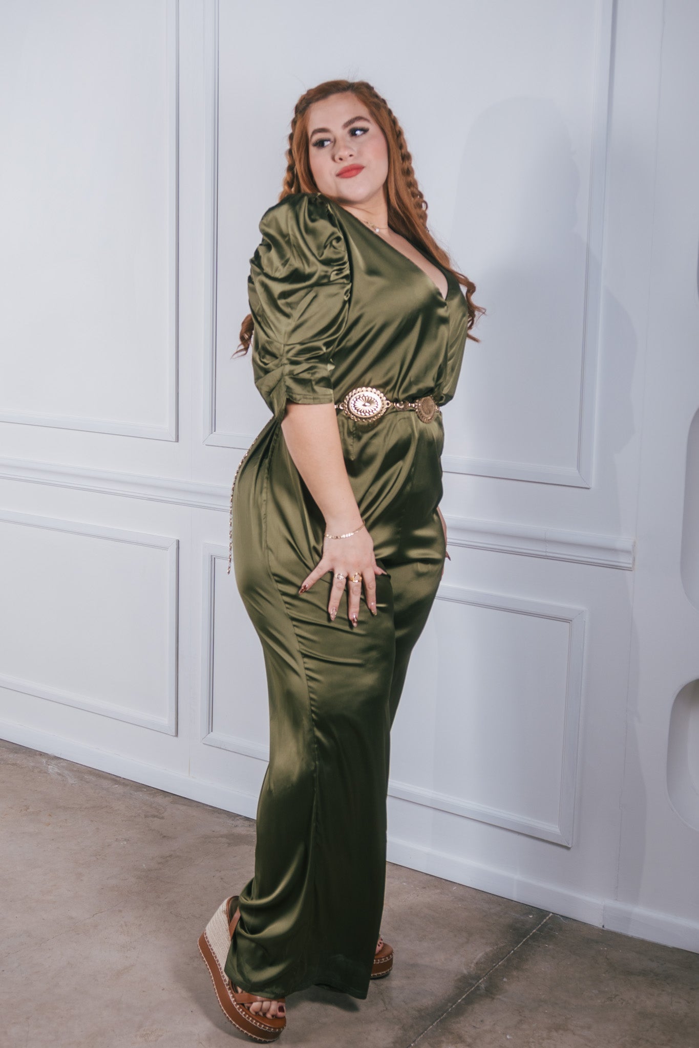 Palazo c/cinto satin olivo