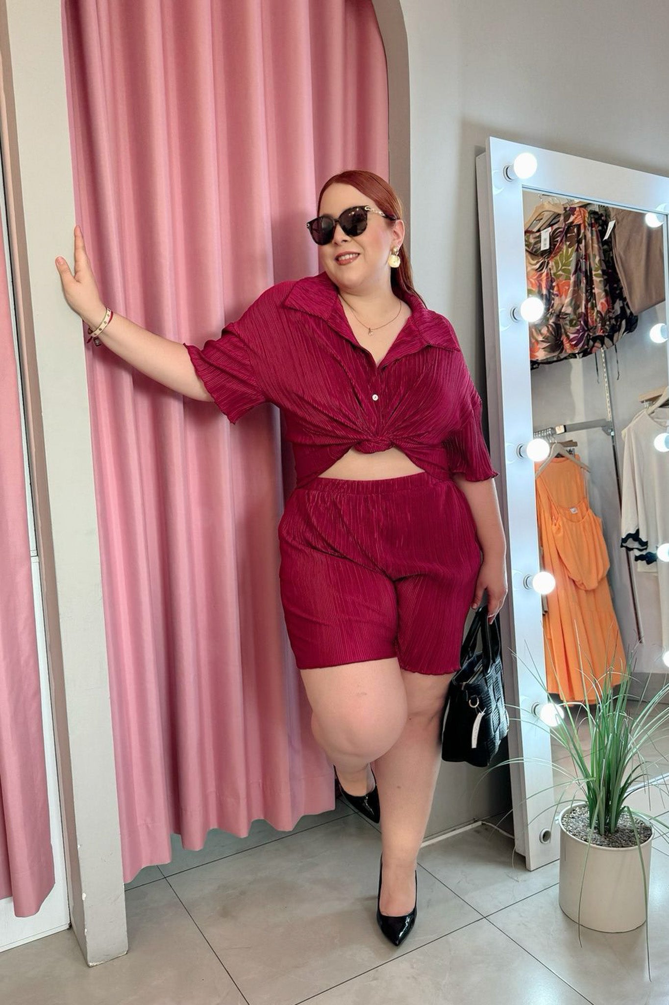 Conjunto short plisado tinto