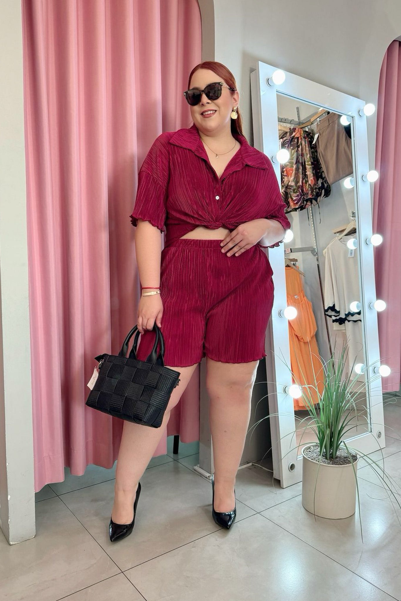 Conjunto short plisado tinto