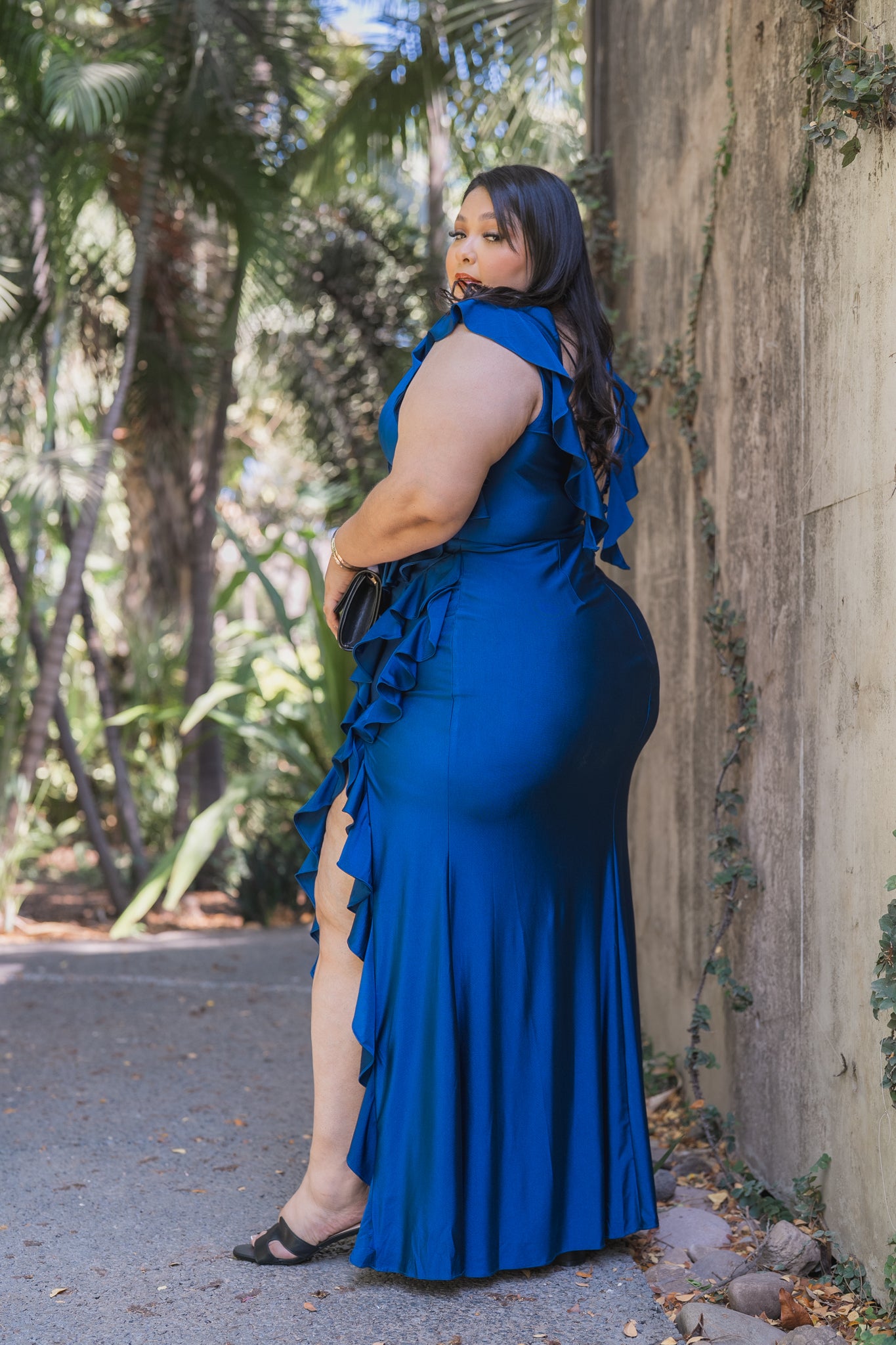 Vestido escarolado corset azul