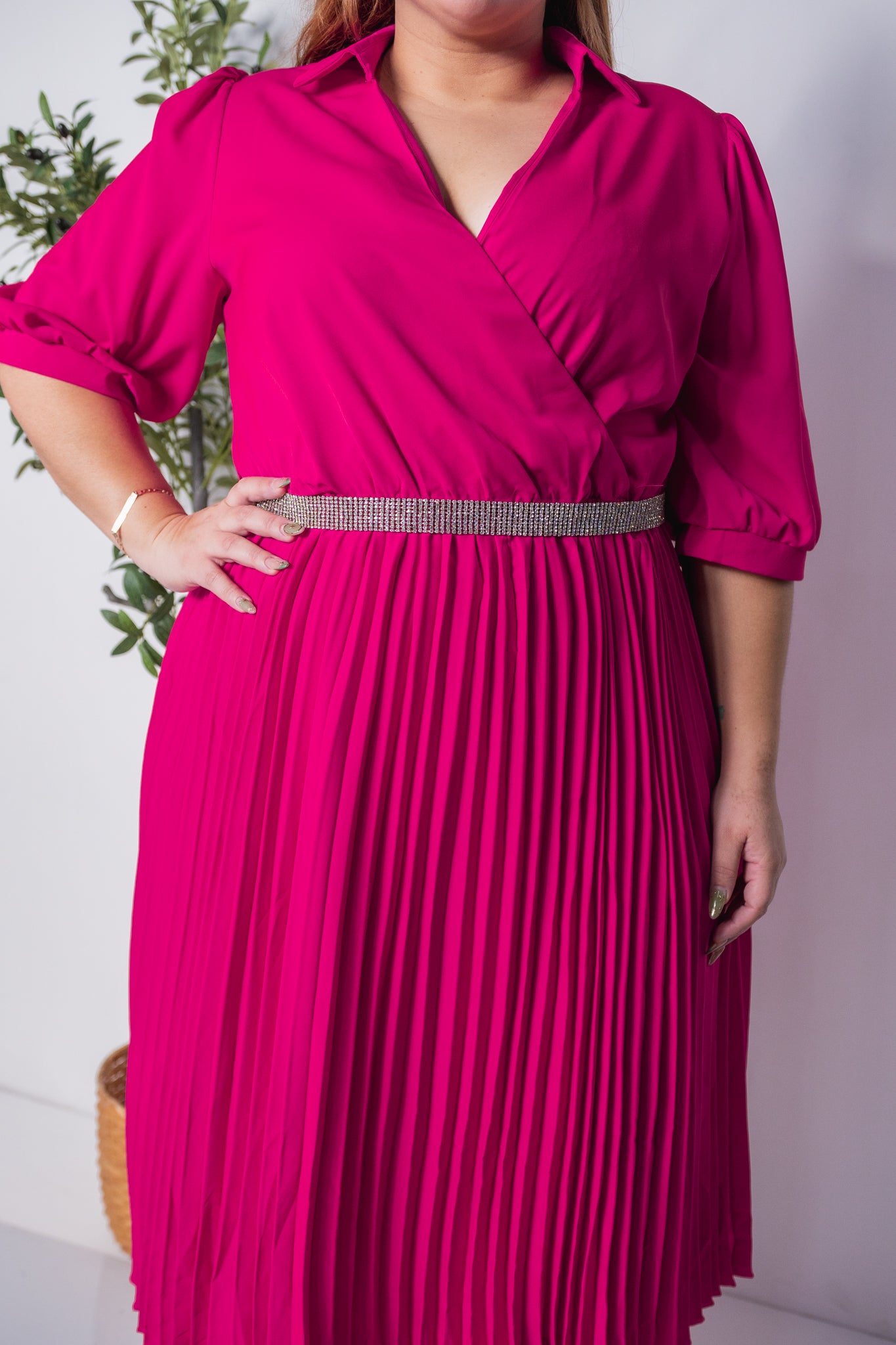 Vestido plizado rosa