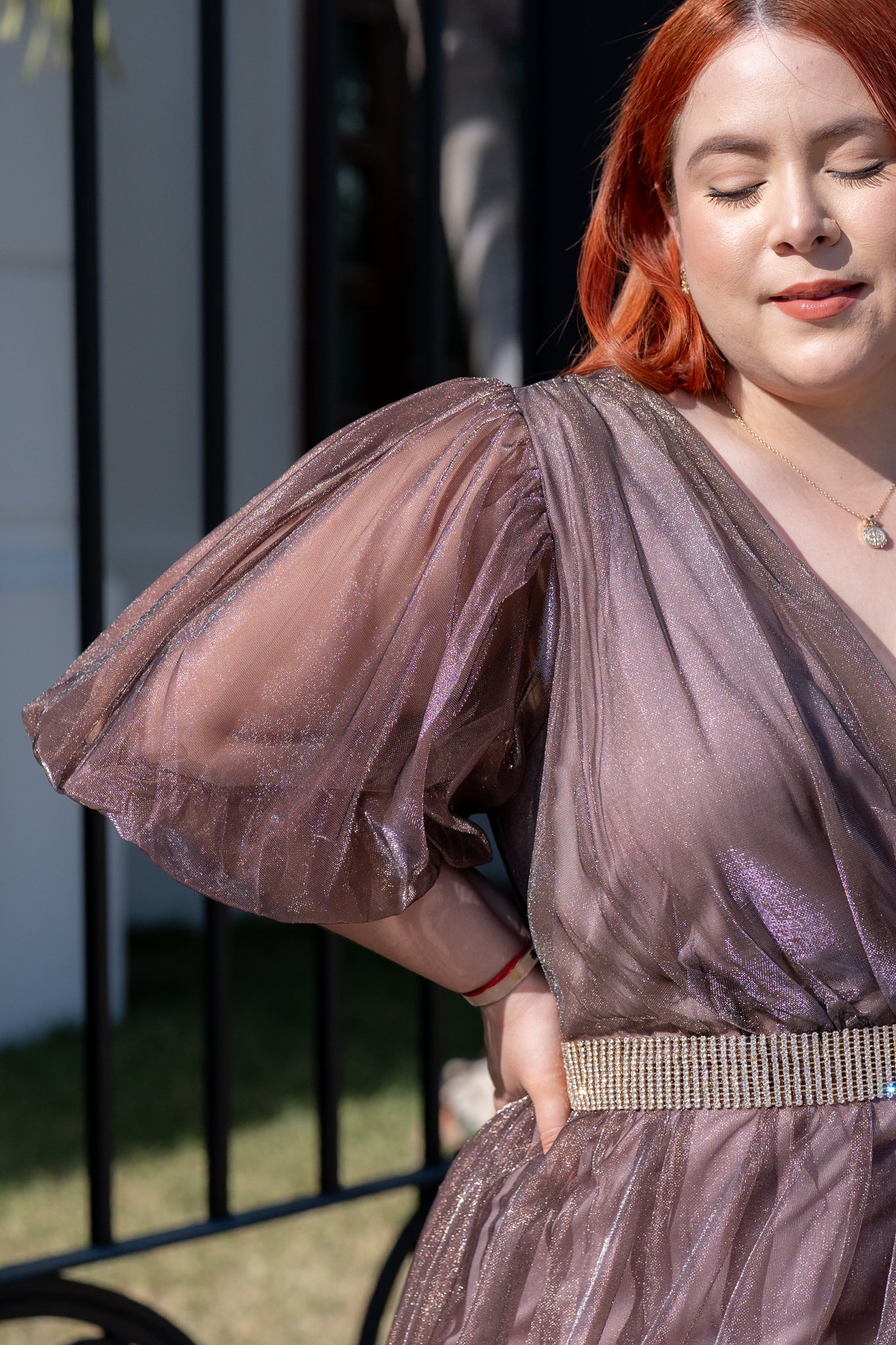 Vestido largo tul brillos moka