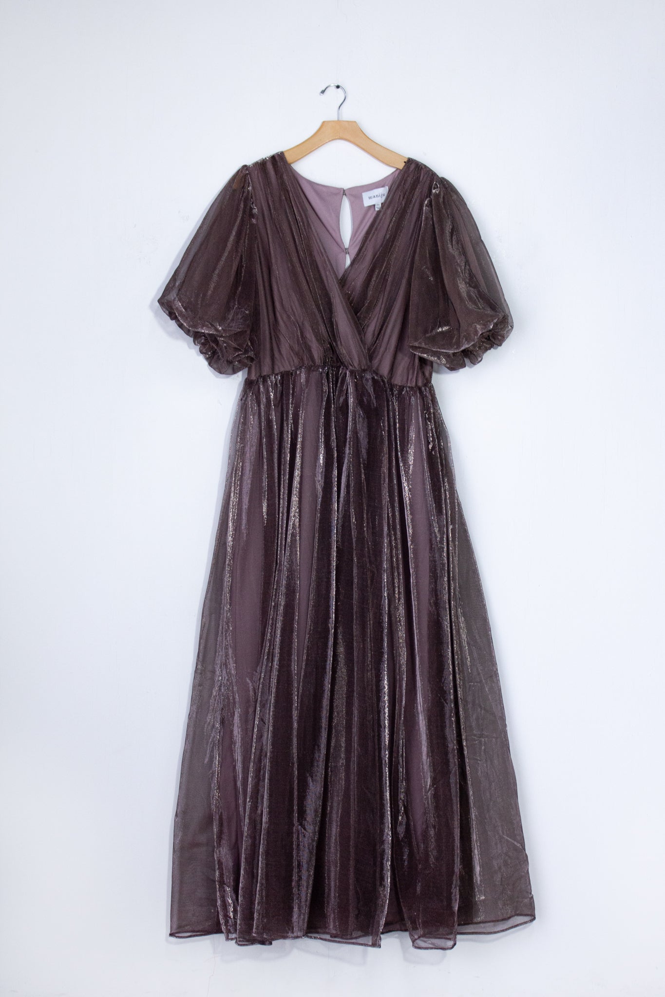 Vestido largo tul brillos moka