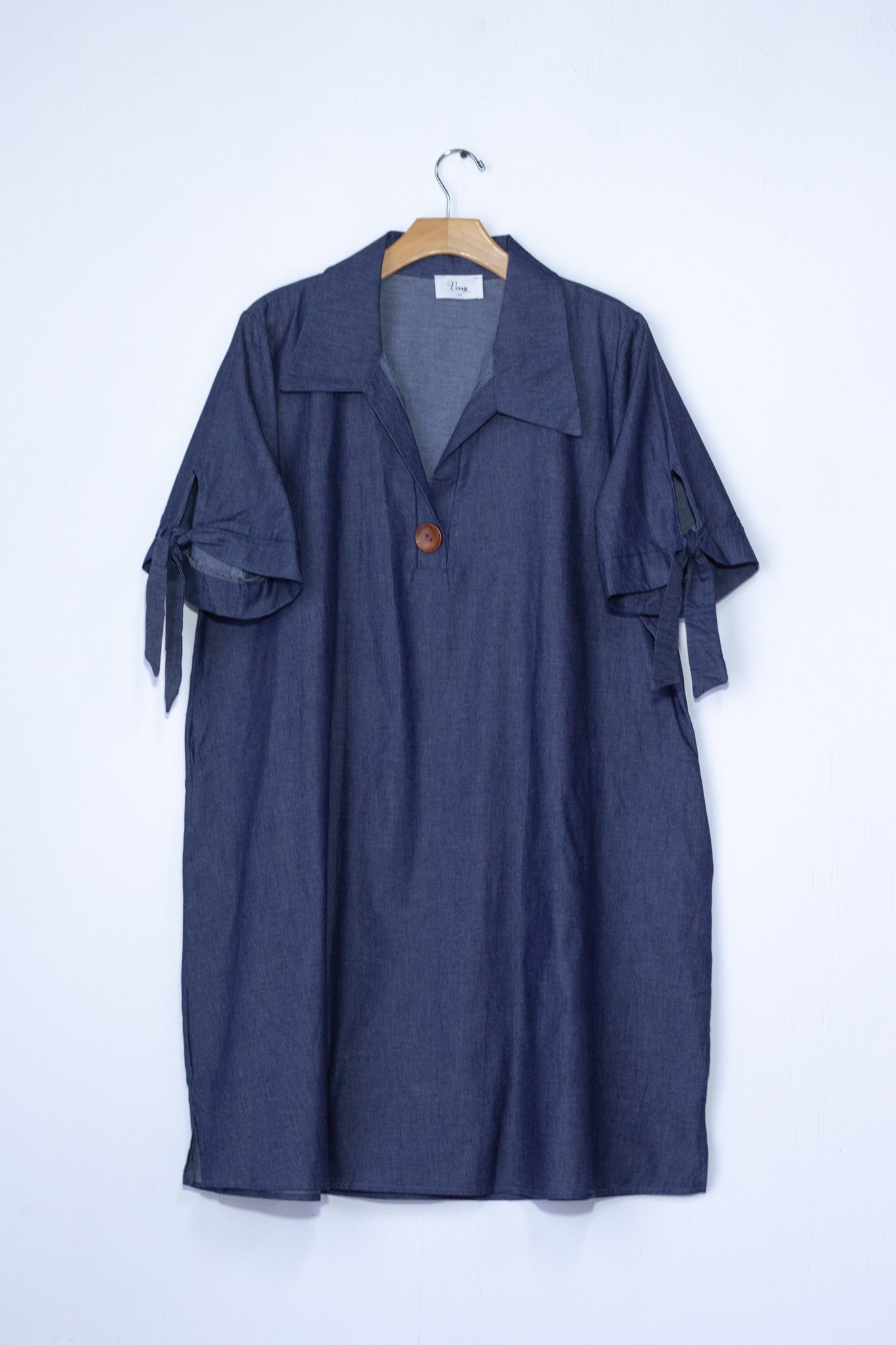 Vestido midi liso denim