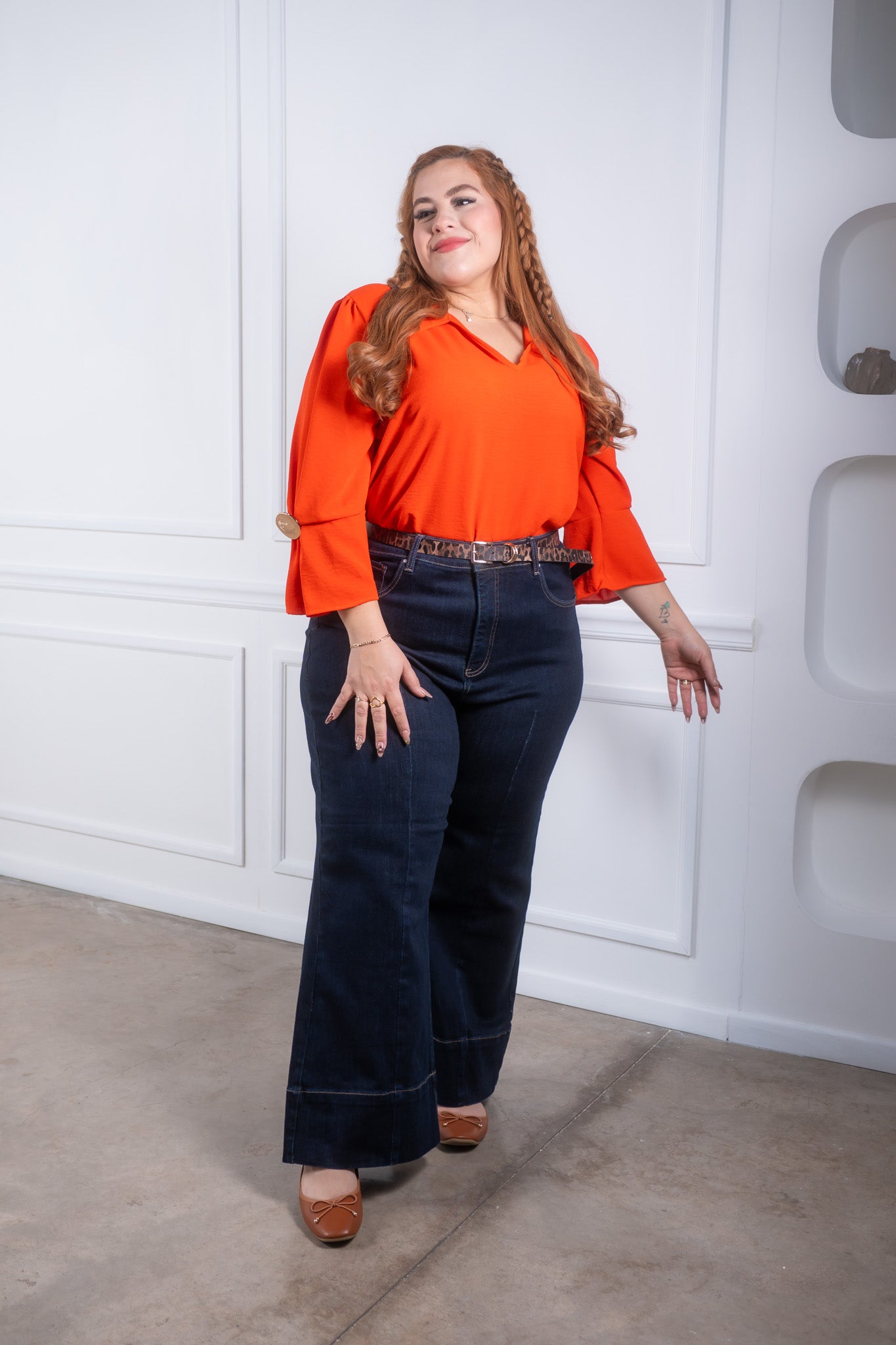 Blusa lisa manga 3/4 c/boton