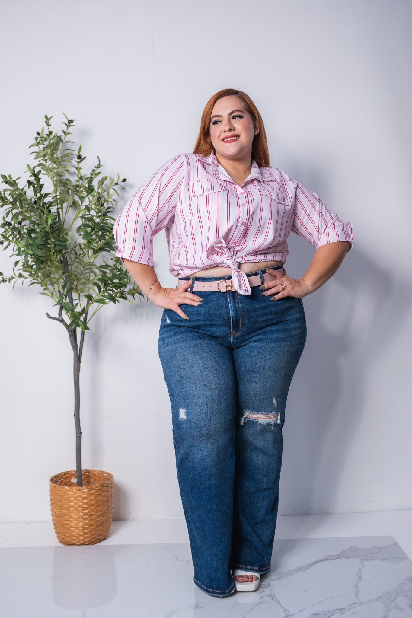 Camisa m/larga rayas rosa