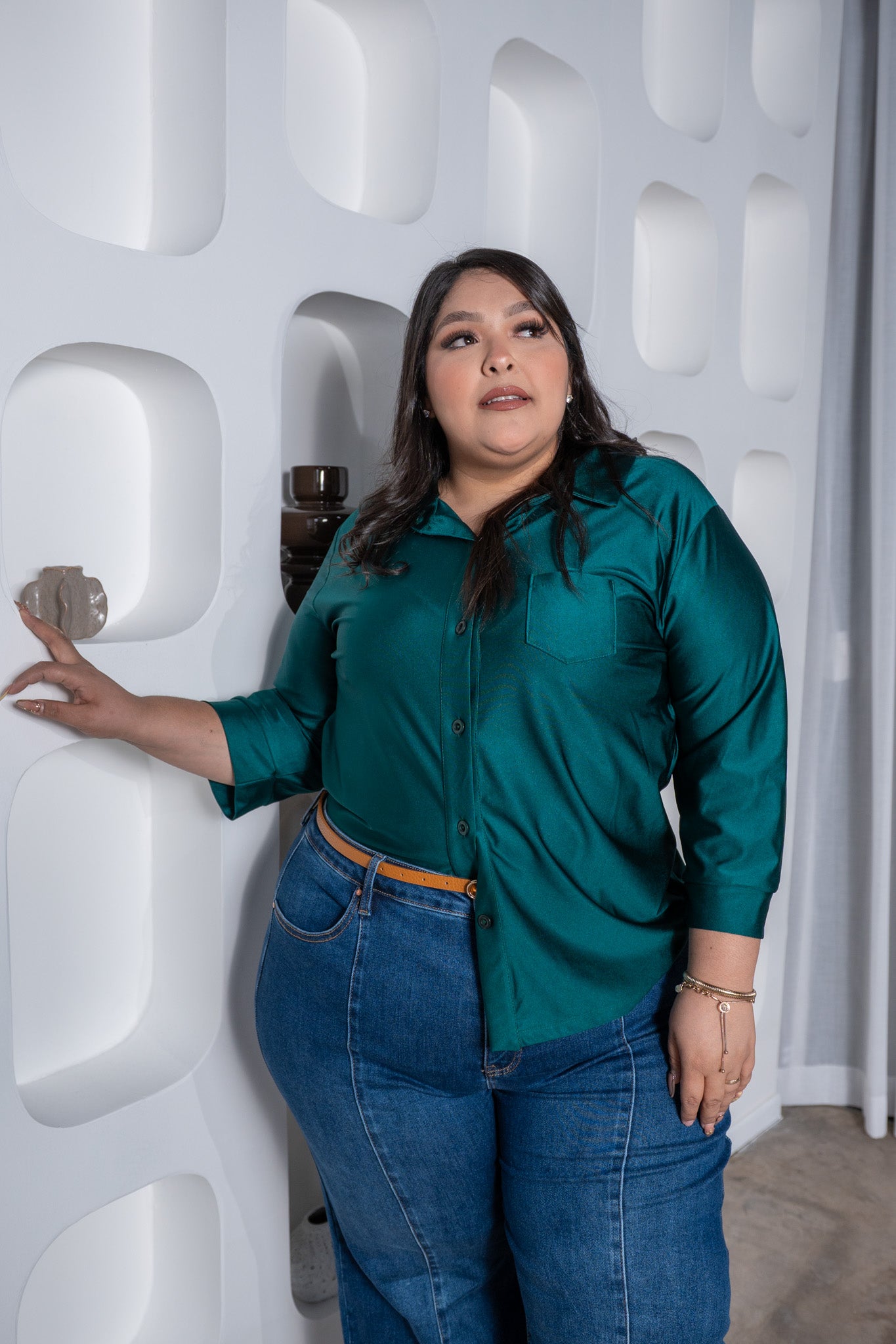 Camisa satinada stretch