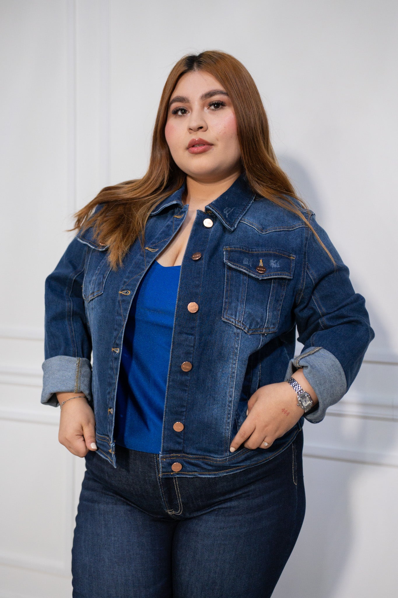 Chamarra denim c/bolsas osc