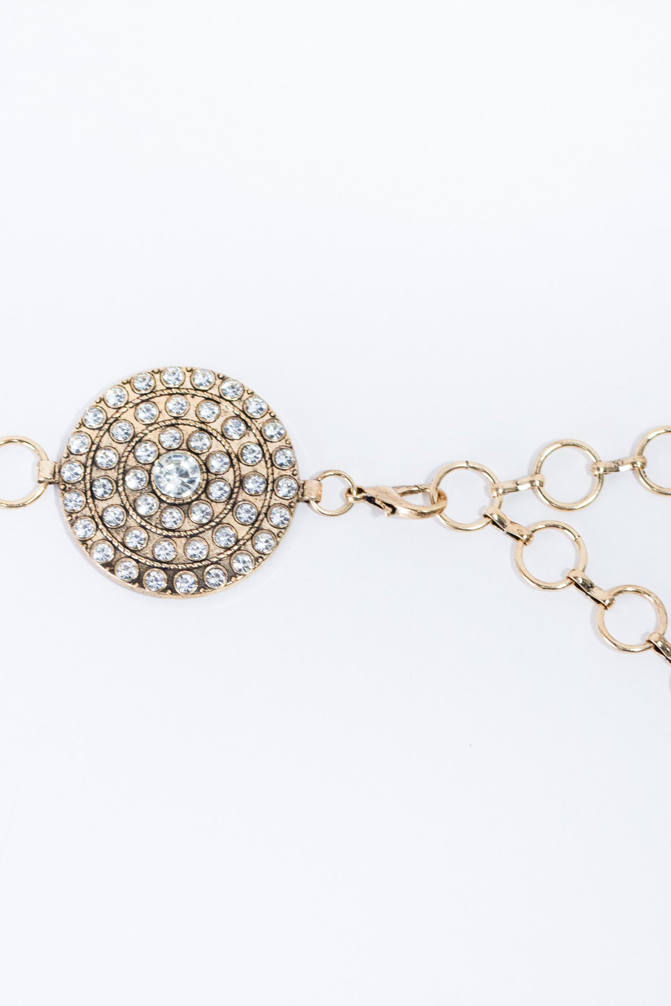 Cinto cadena círculos piedras dorado