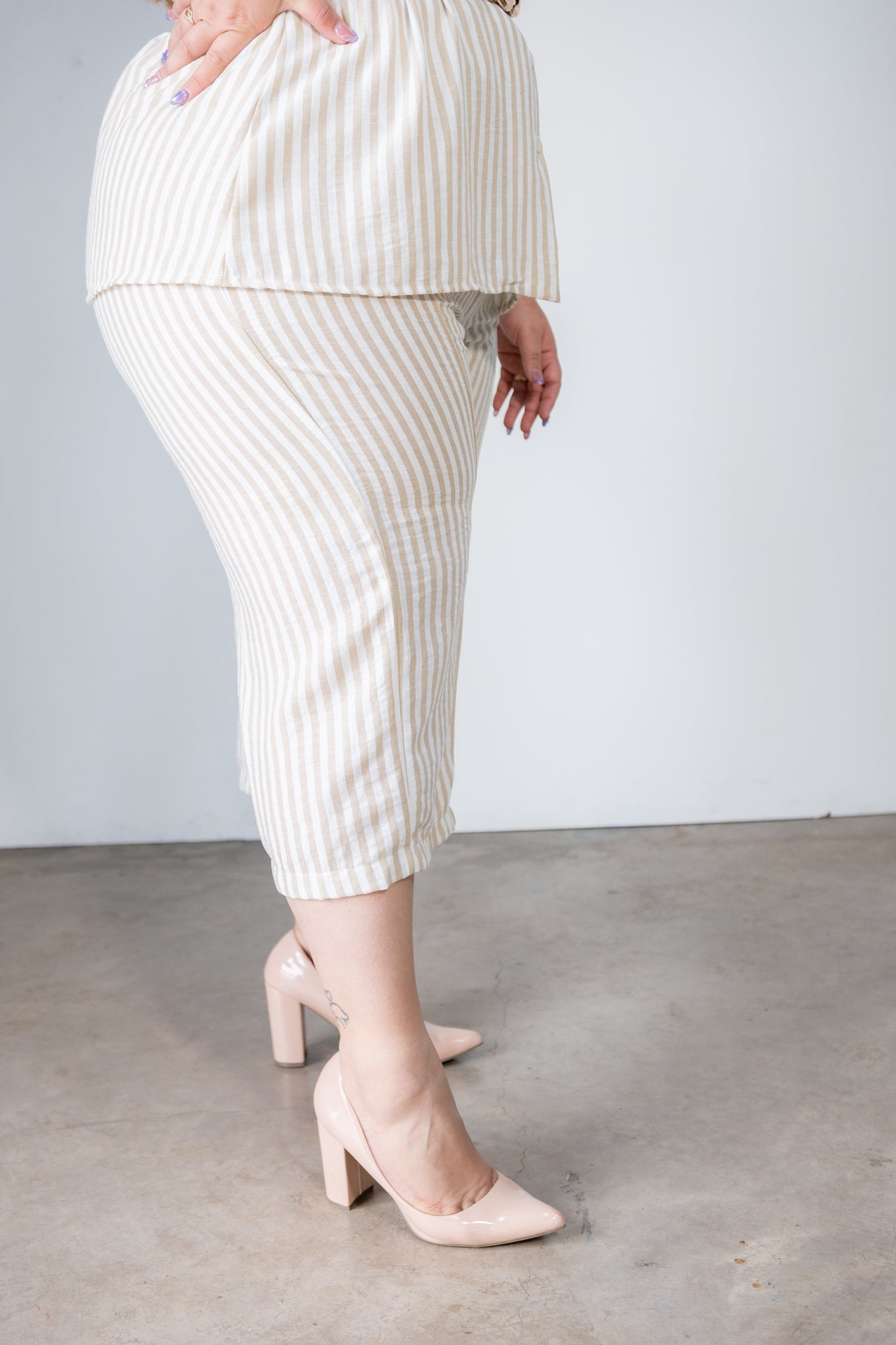 Set bermudas rayas beige