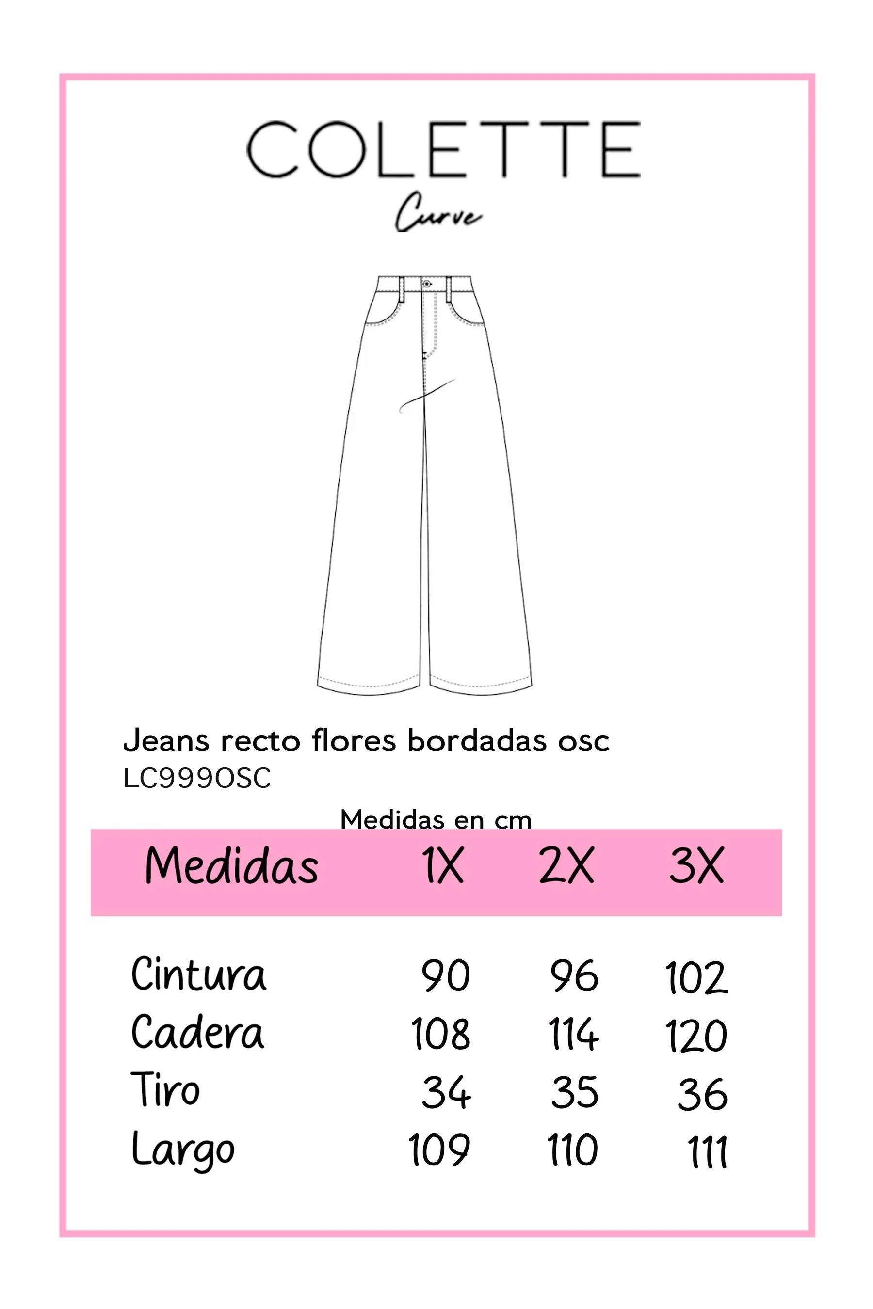 Jeans recto flores bordadas osc