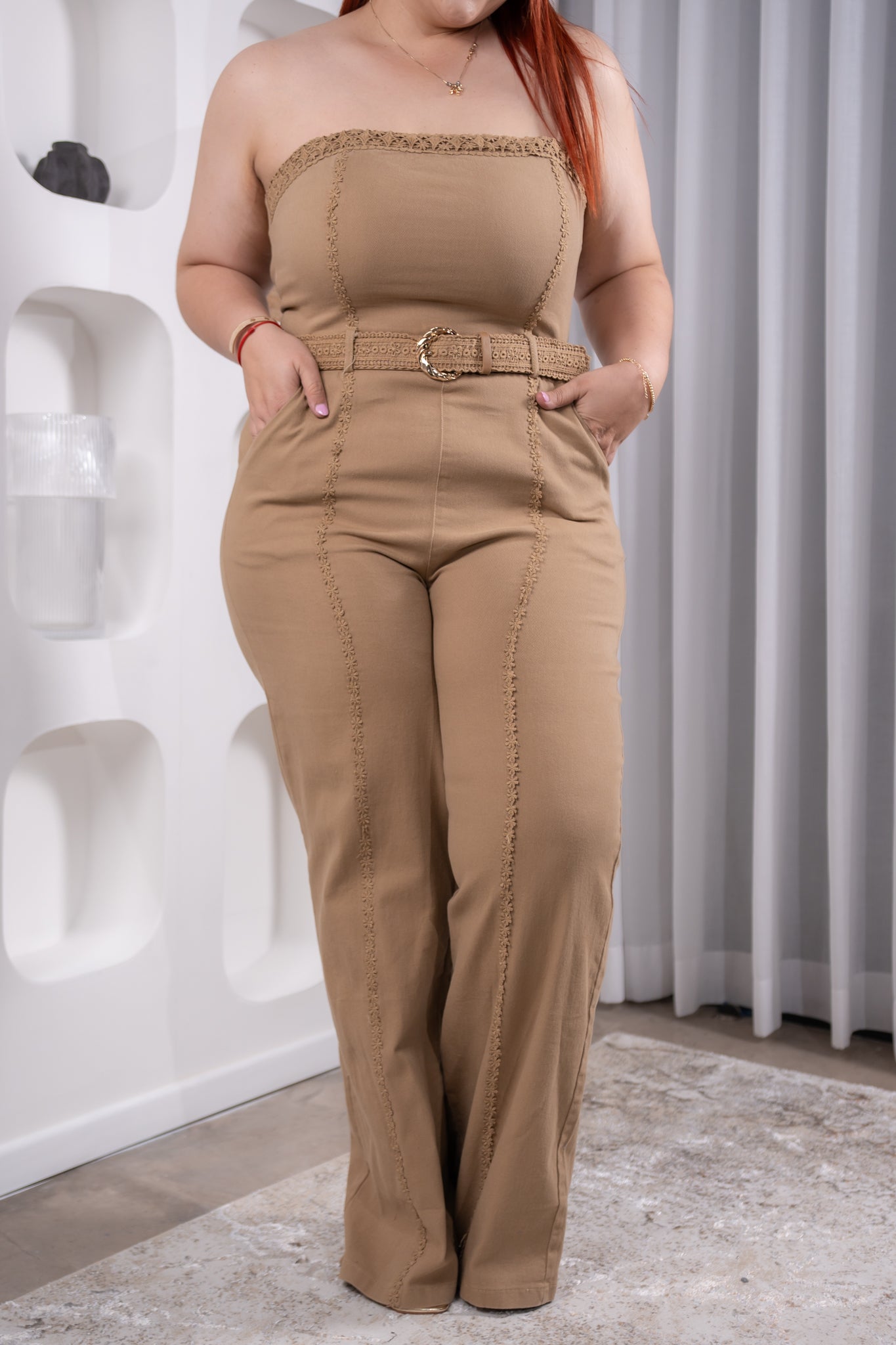 Jumsuit bordado c/cinto cafe