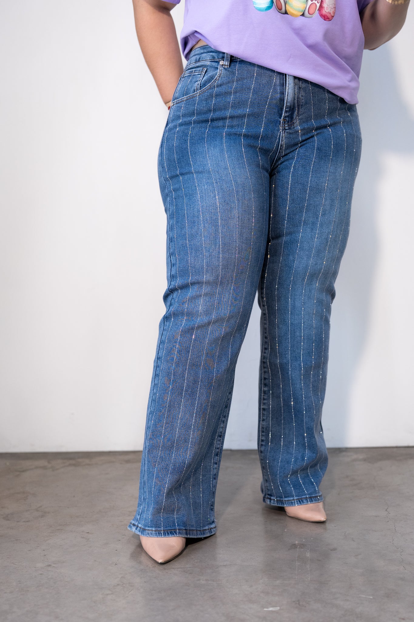 Jeans recto linea piedras