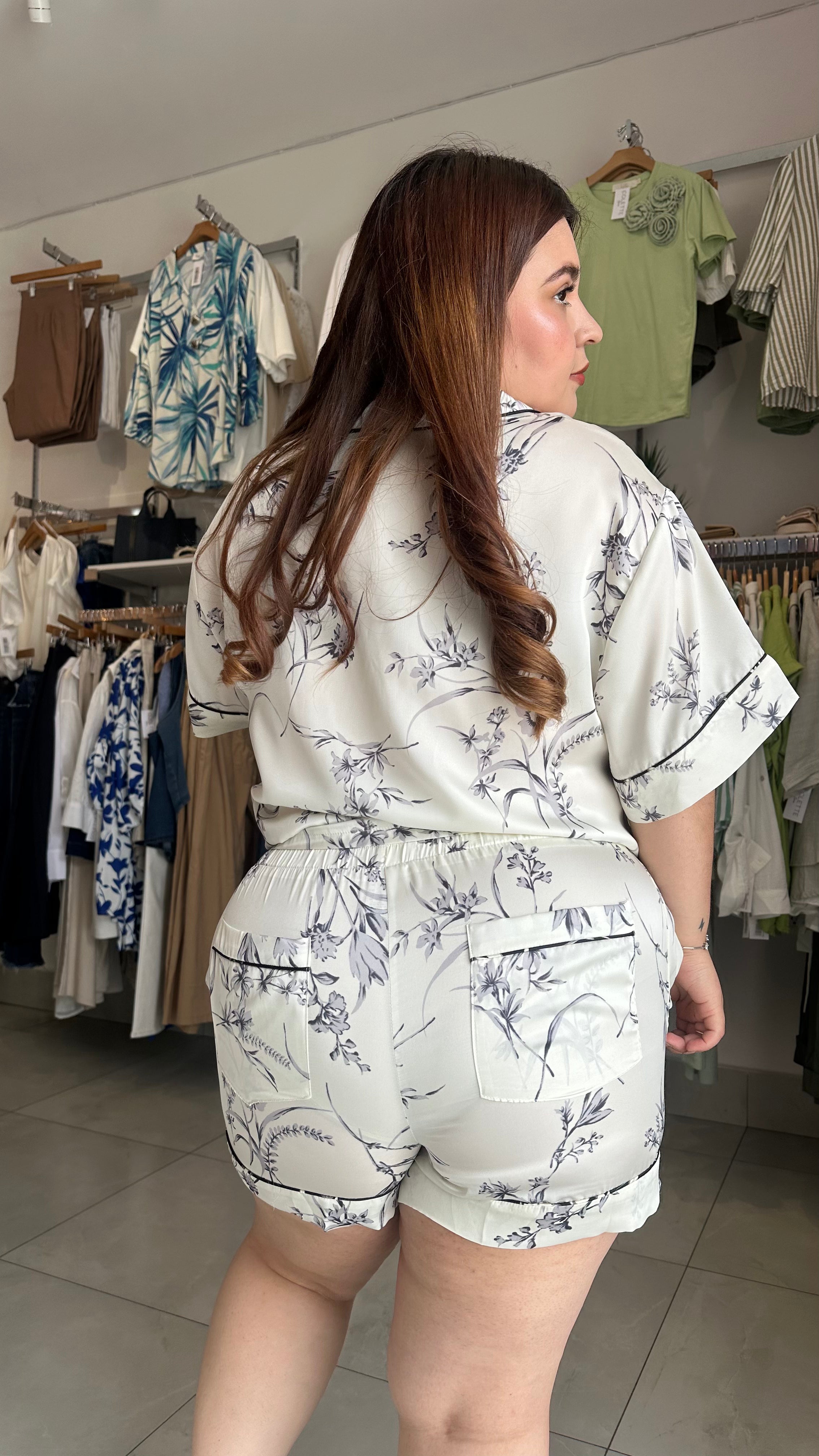 Pijama short floral ivory