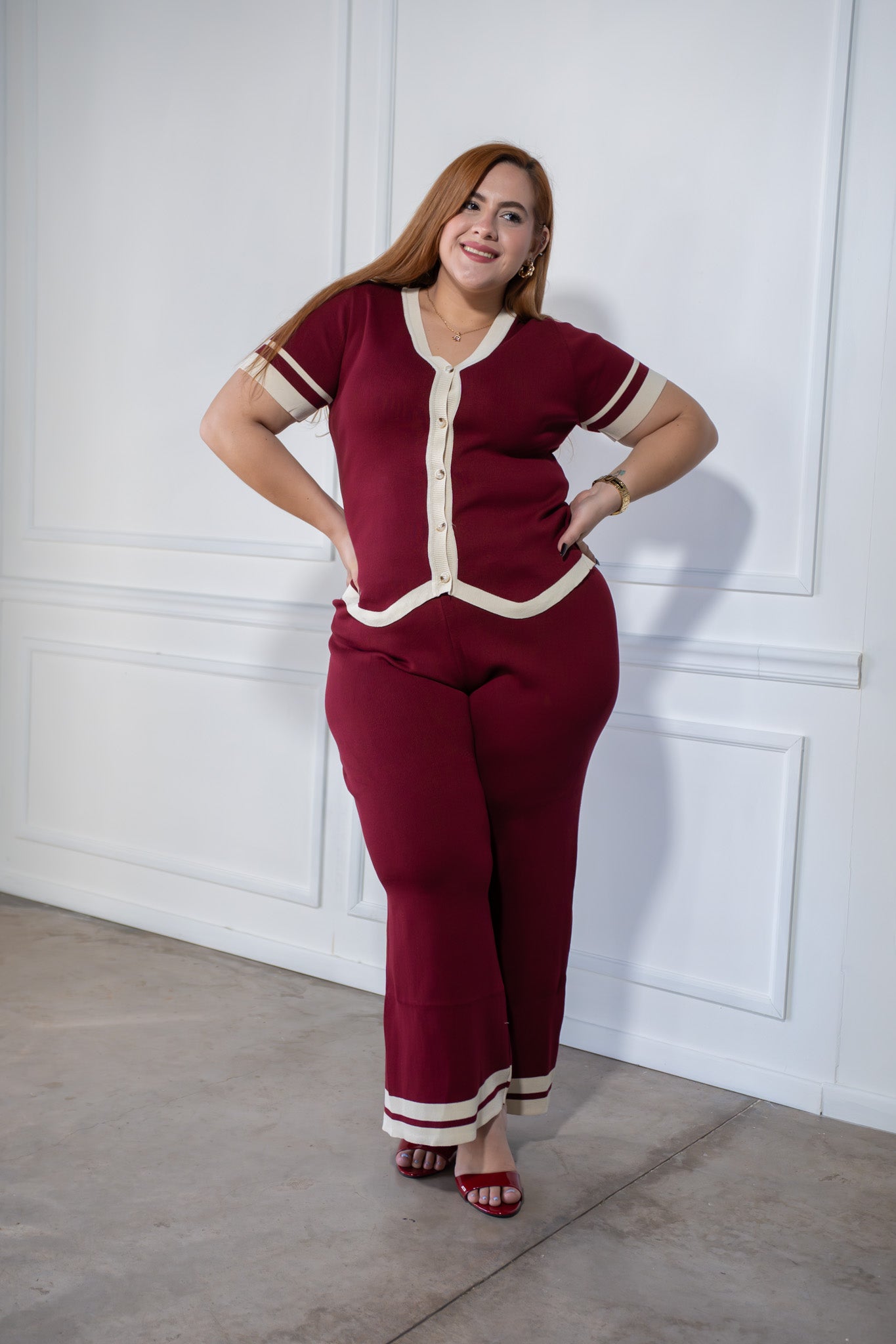 Set pantalon de punto tinto