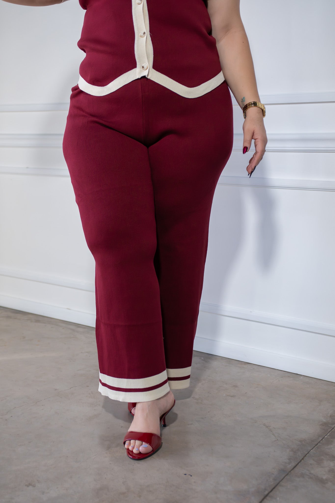 Set pantalon de punto tinto