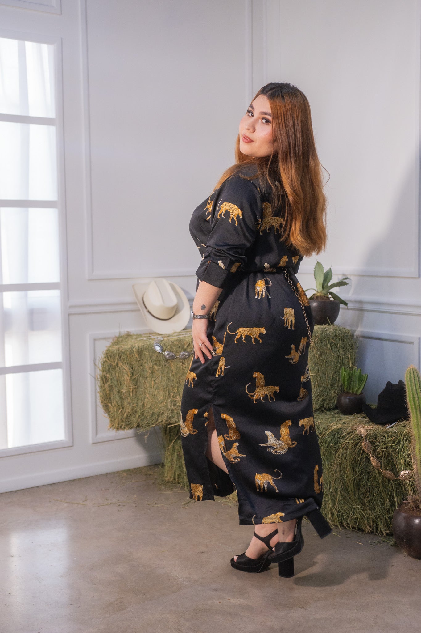 Vestido largo camisero leopardo