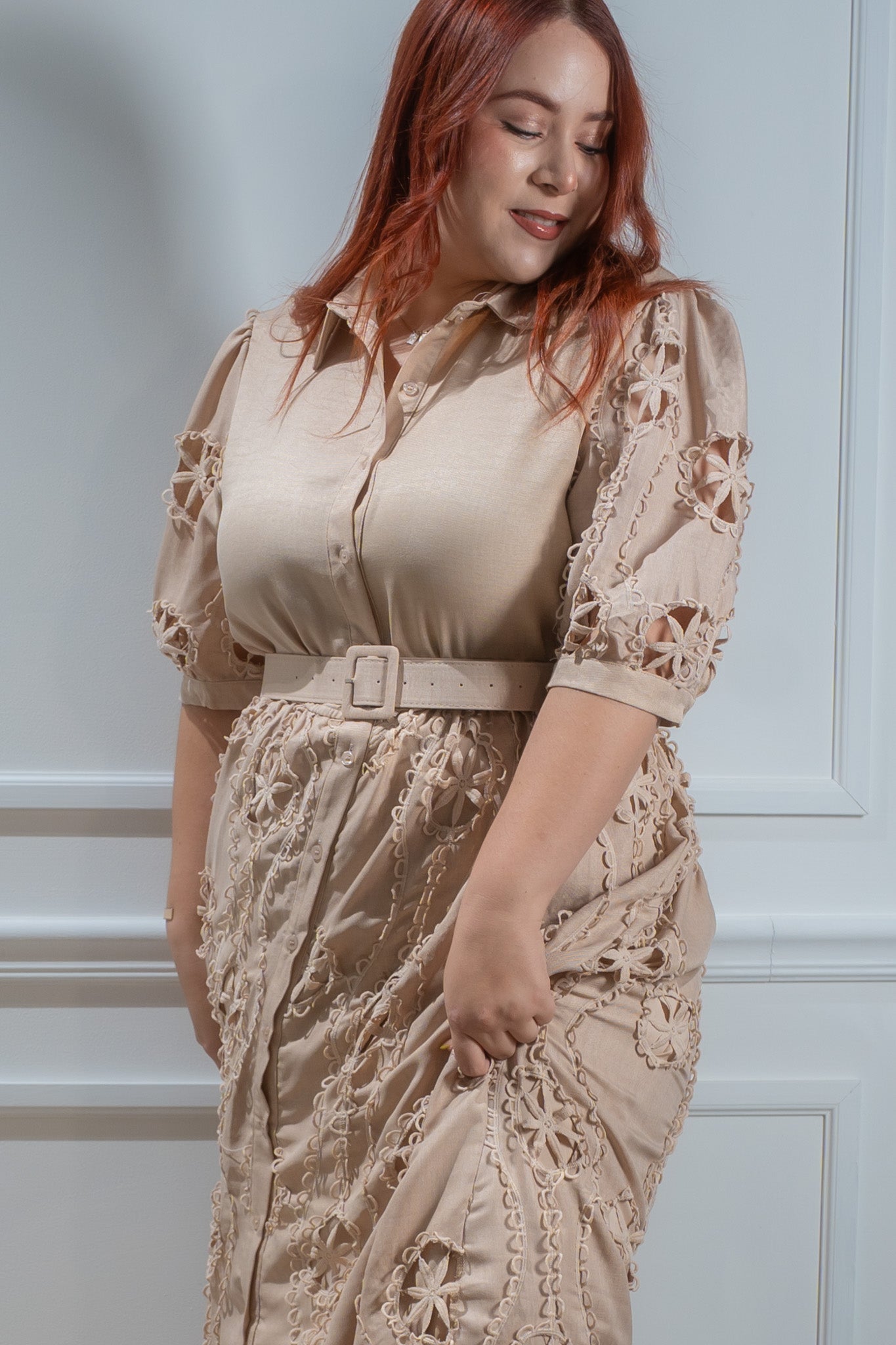 Maxi vestido bordado beige