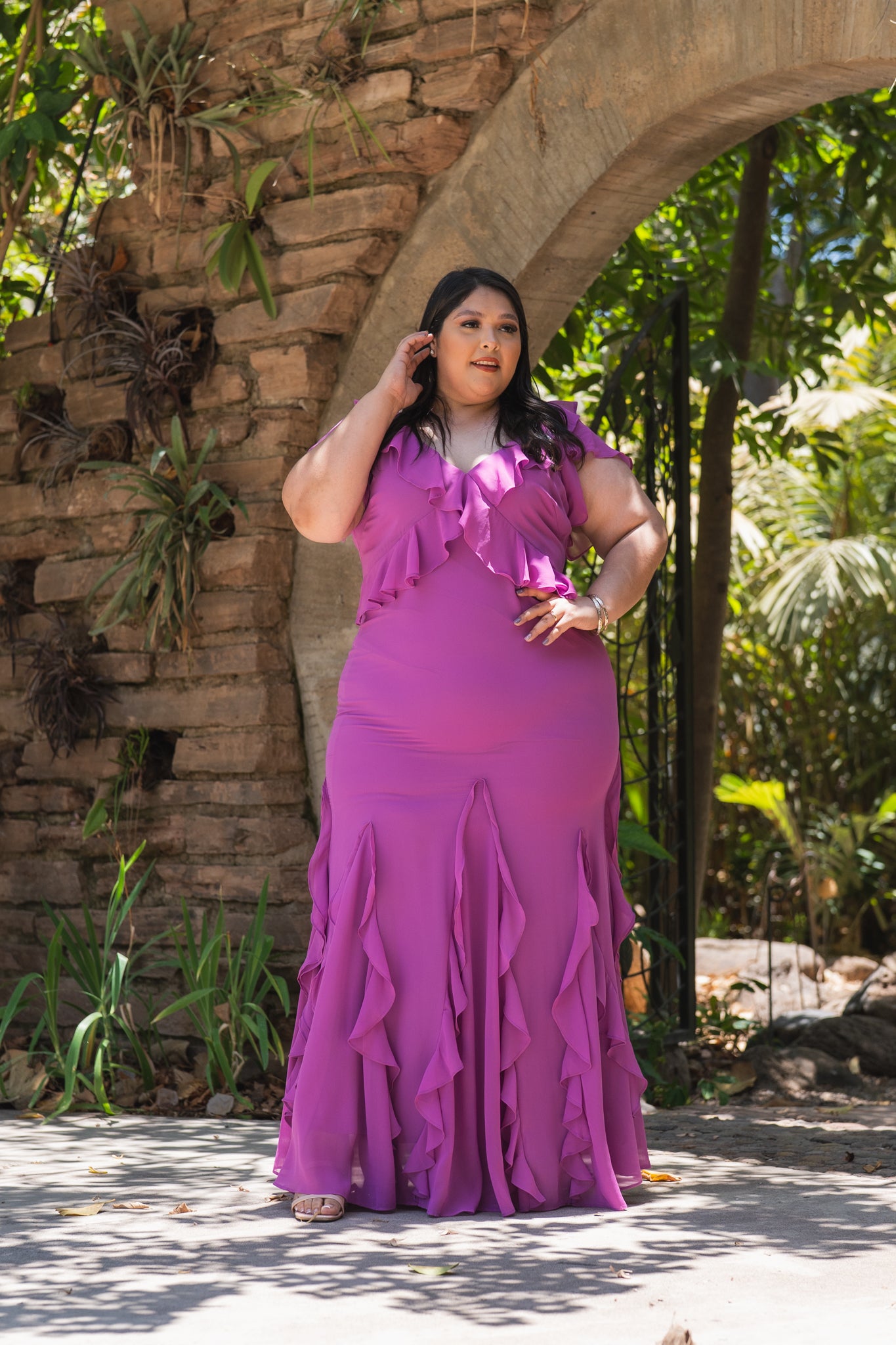 Vestido olanes gasa lila