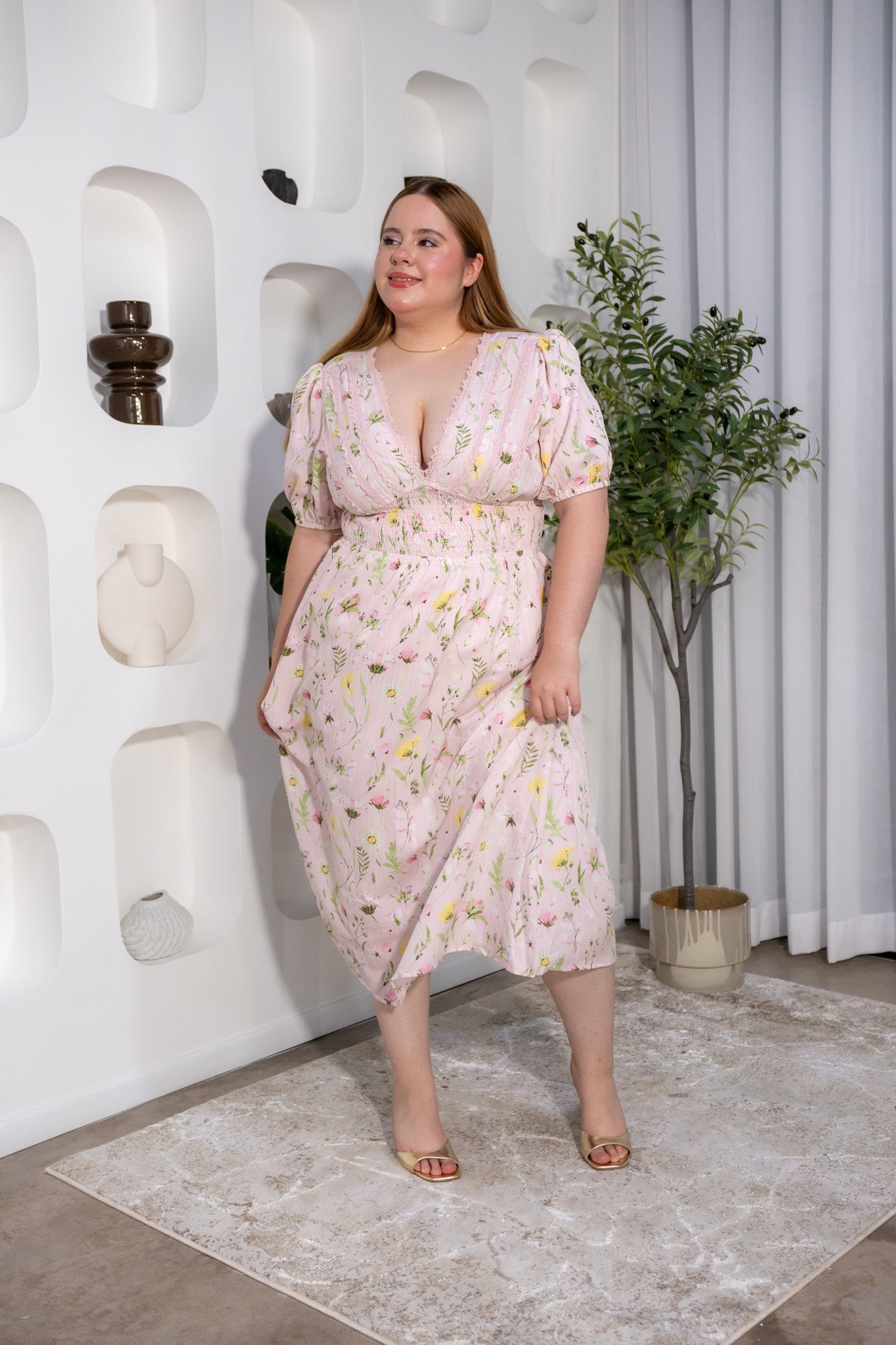 Vestido largo floral rosa