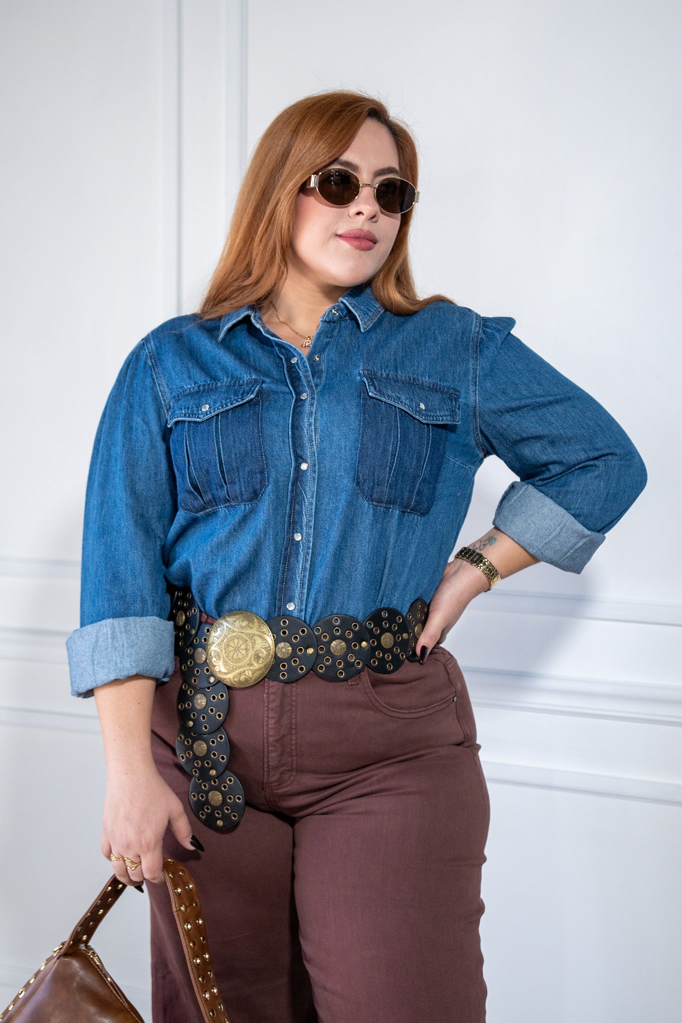 Camisa lisa denim c/bolsa