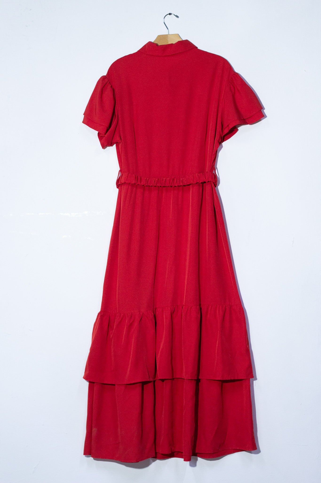 Maxi vestido c/cinto surcido rojo