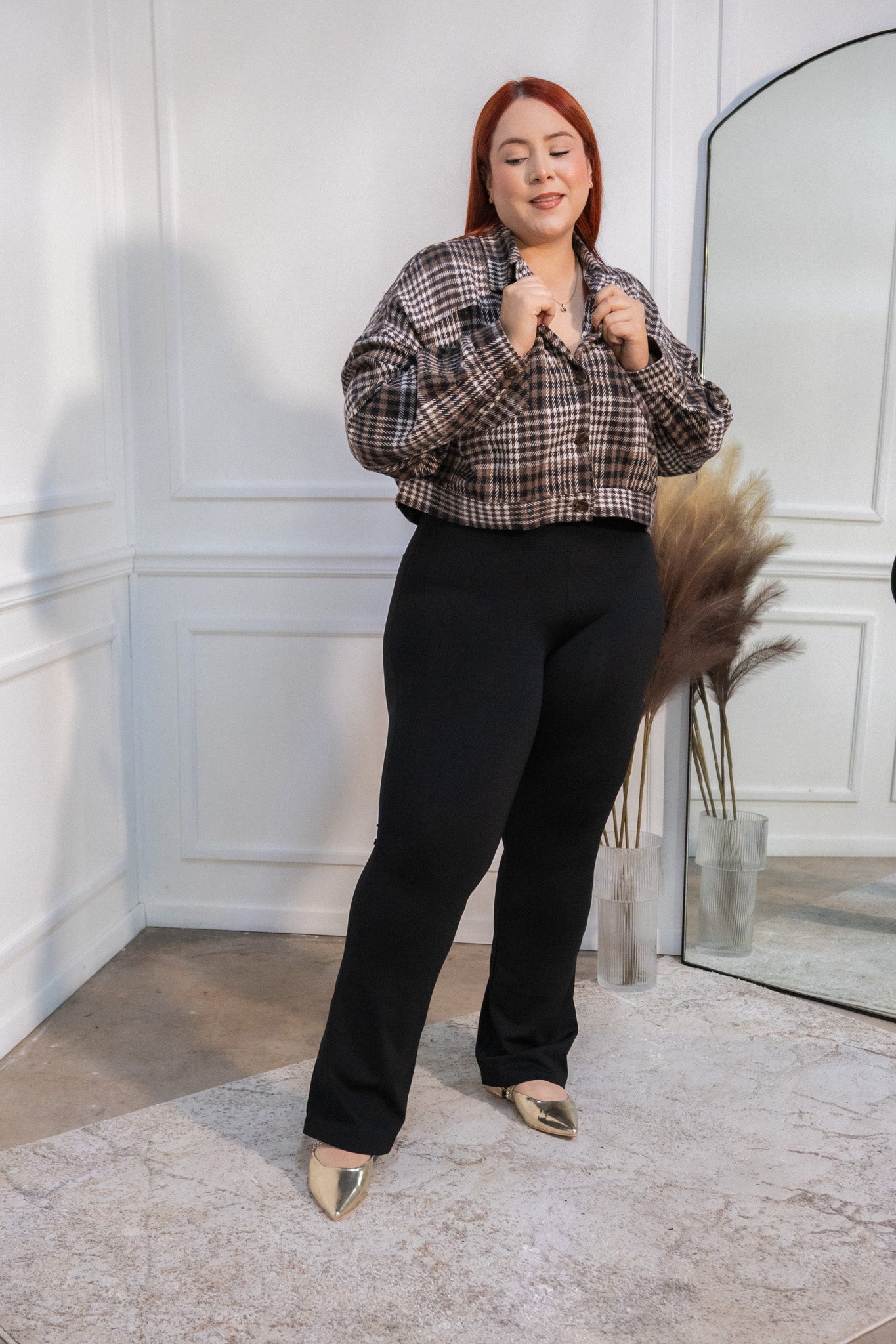 Chamarra corta cuadros cafe