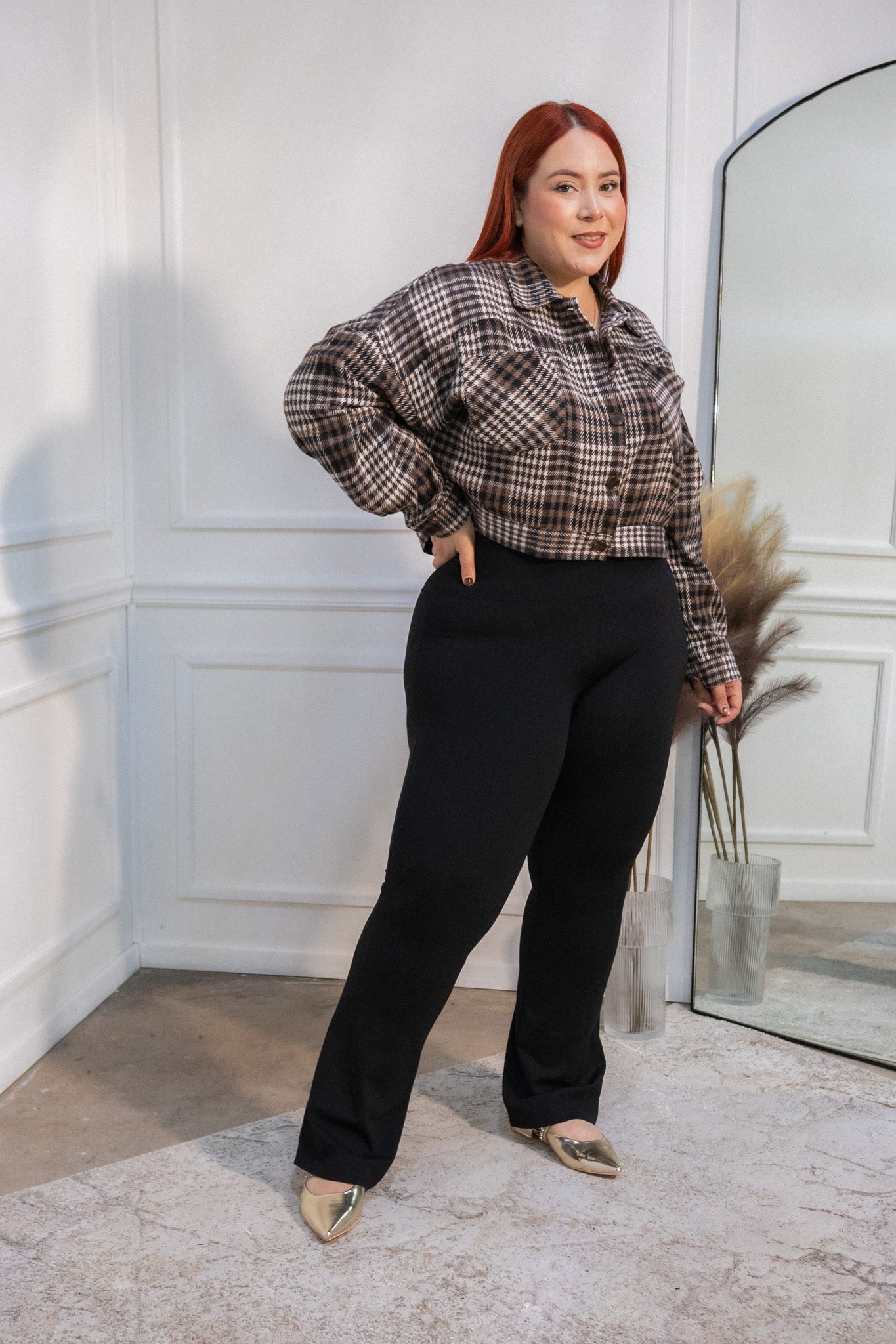 Chamarra corta cuadros cafe