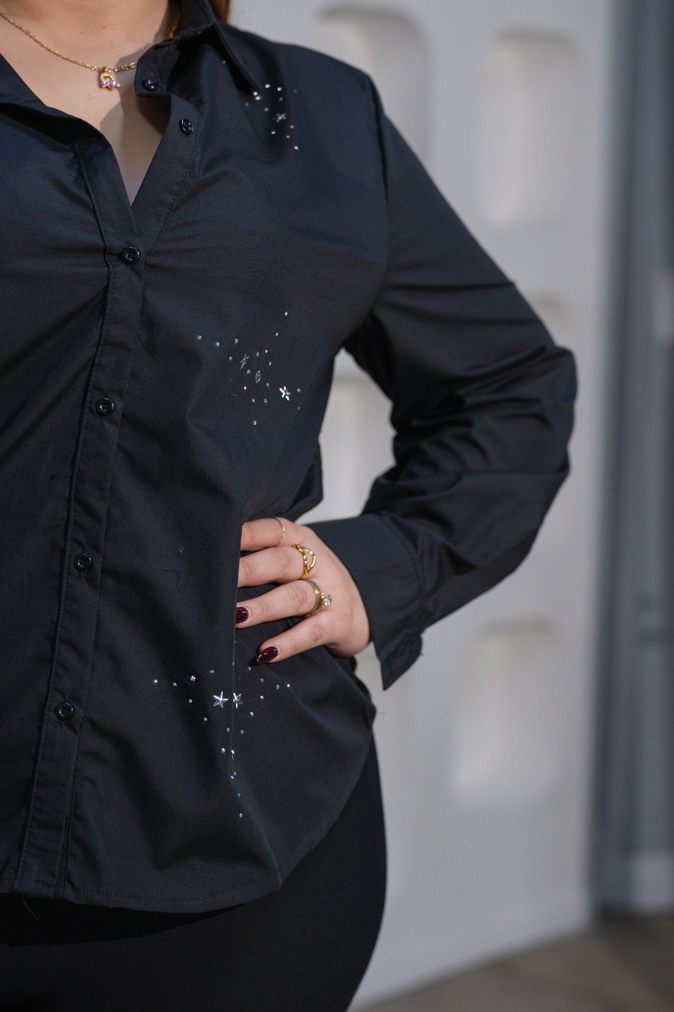 Camisa manga larga con brillos neg