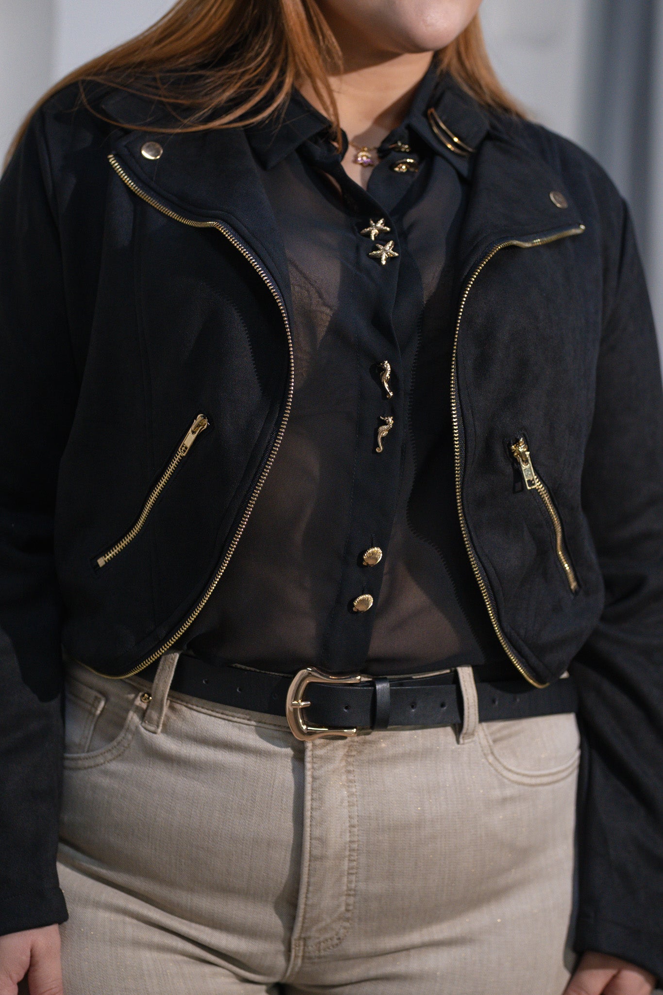 Camisa gasa con botones de caracol neg