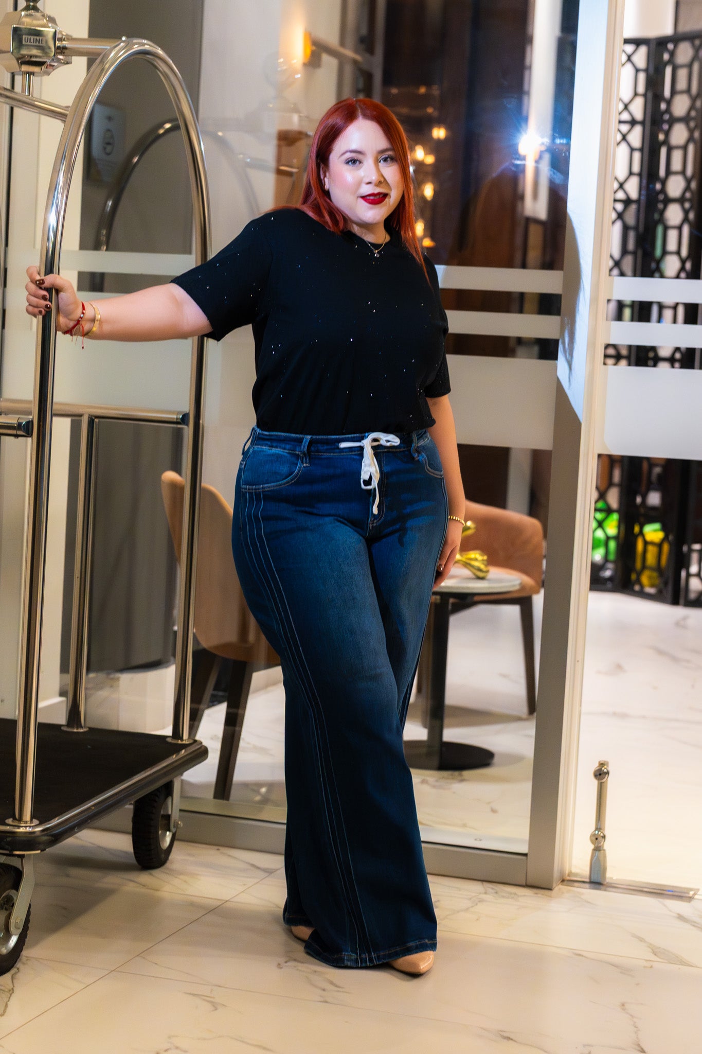 Jeans pinzas con cordon osc