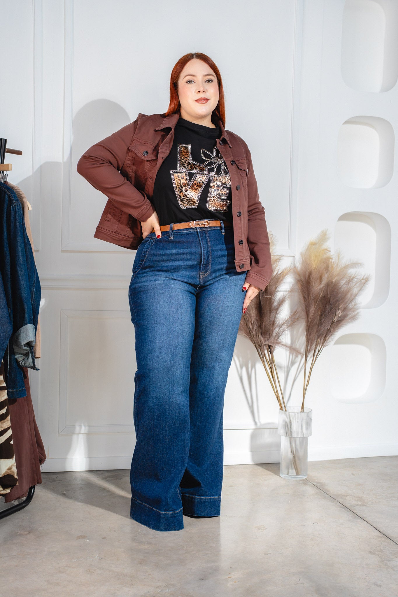 Chamarra denim lisa cafe